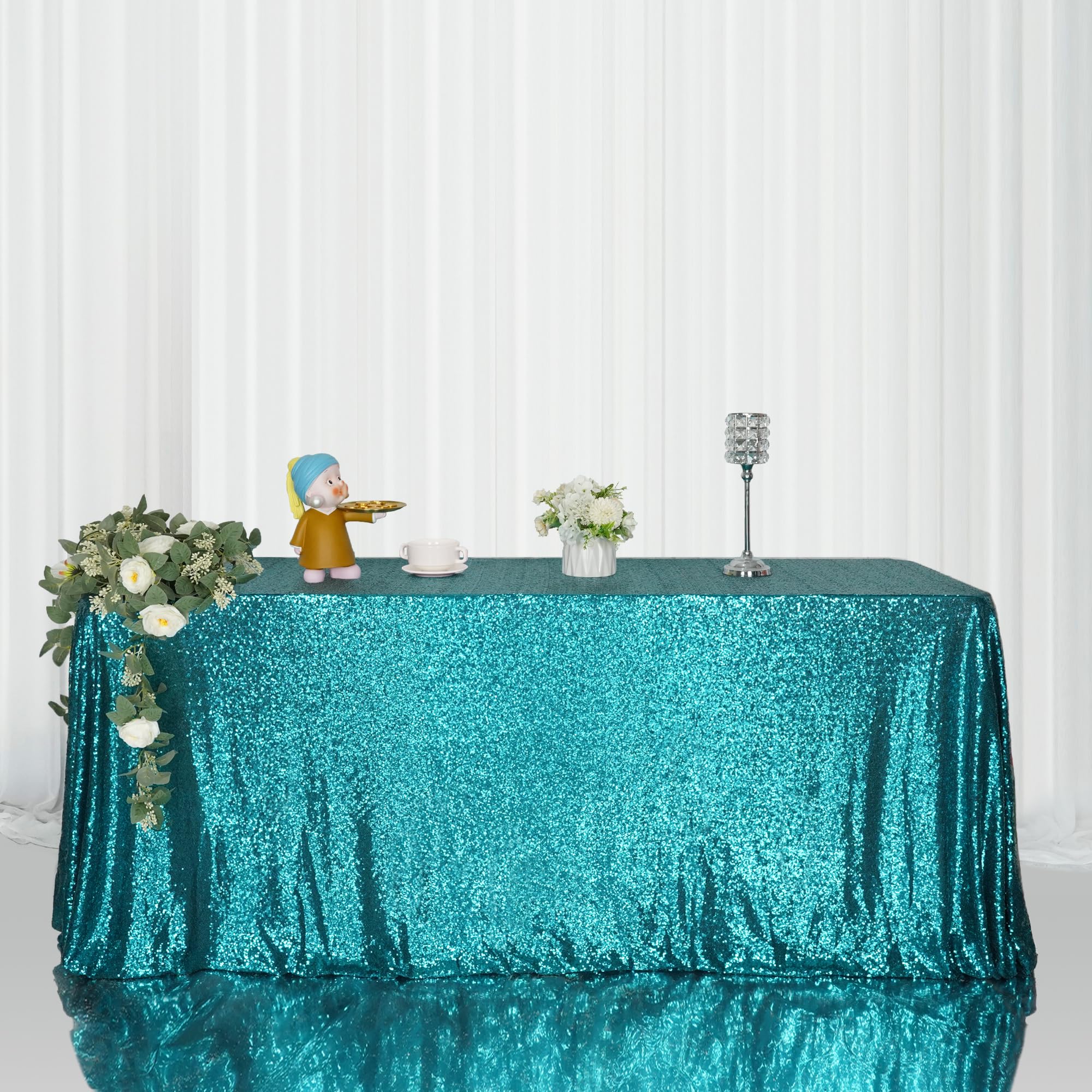 Eternal Beauty Sequin Tablecloth,Sparkly Table Cloth For Wedding Party, Christmas Decorations Rectangle Glitter Tablecloth (48X7