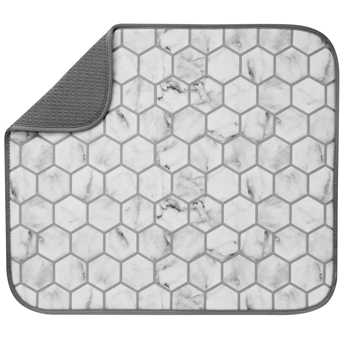 S&T Inc. Dish Drying Mat For Kitchen, Absorbent, Reversible Microfiber Dish Mat, 16 Inch X 18 Inch, Marble Tile
