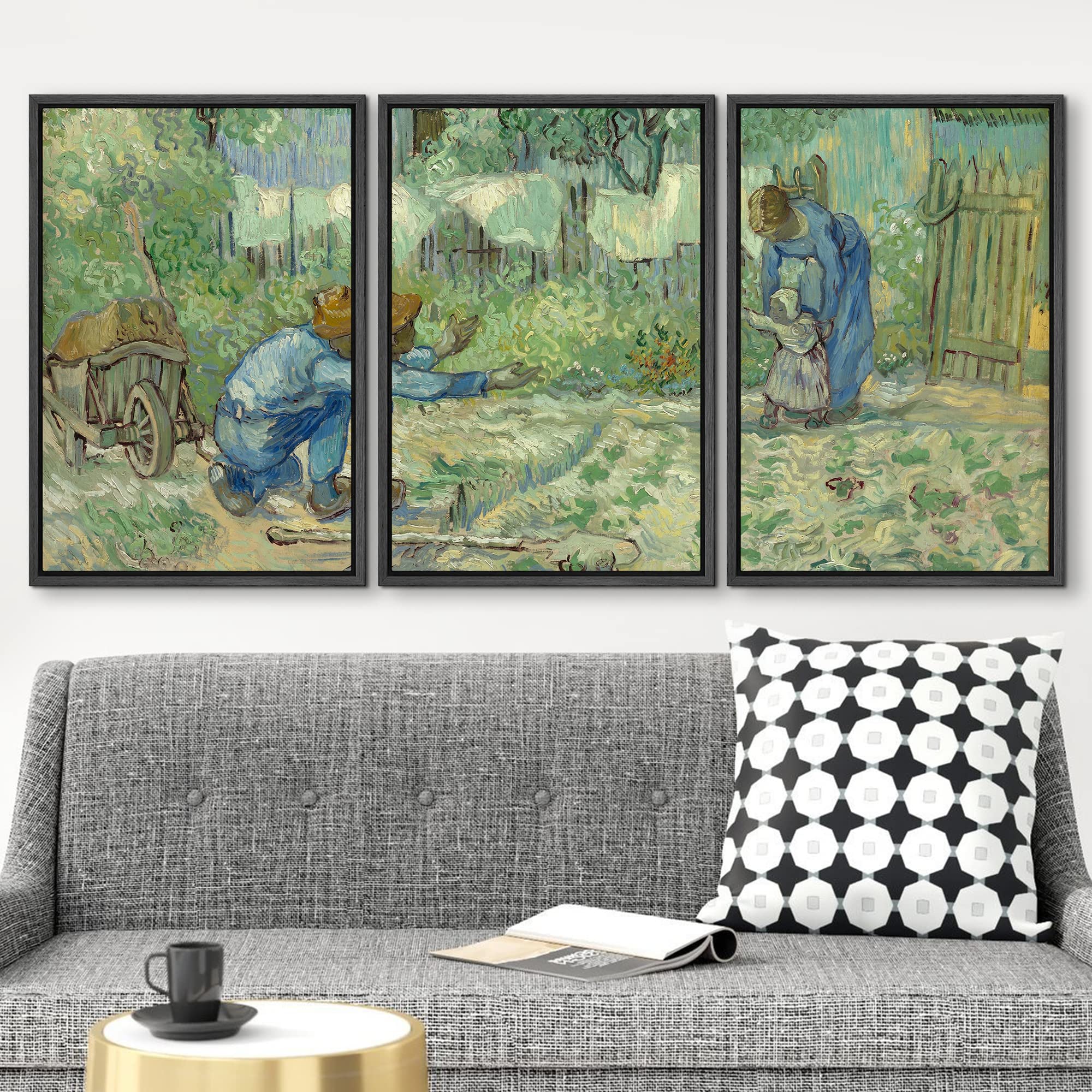 Wall26 Framed Canvas Print Wall Art Set First Steps (After Millet) Vincent Van Gogh Classical Illustrations Fine Art Decorative