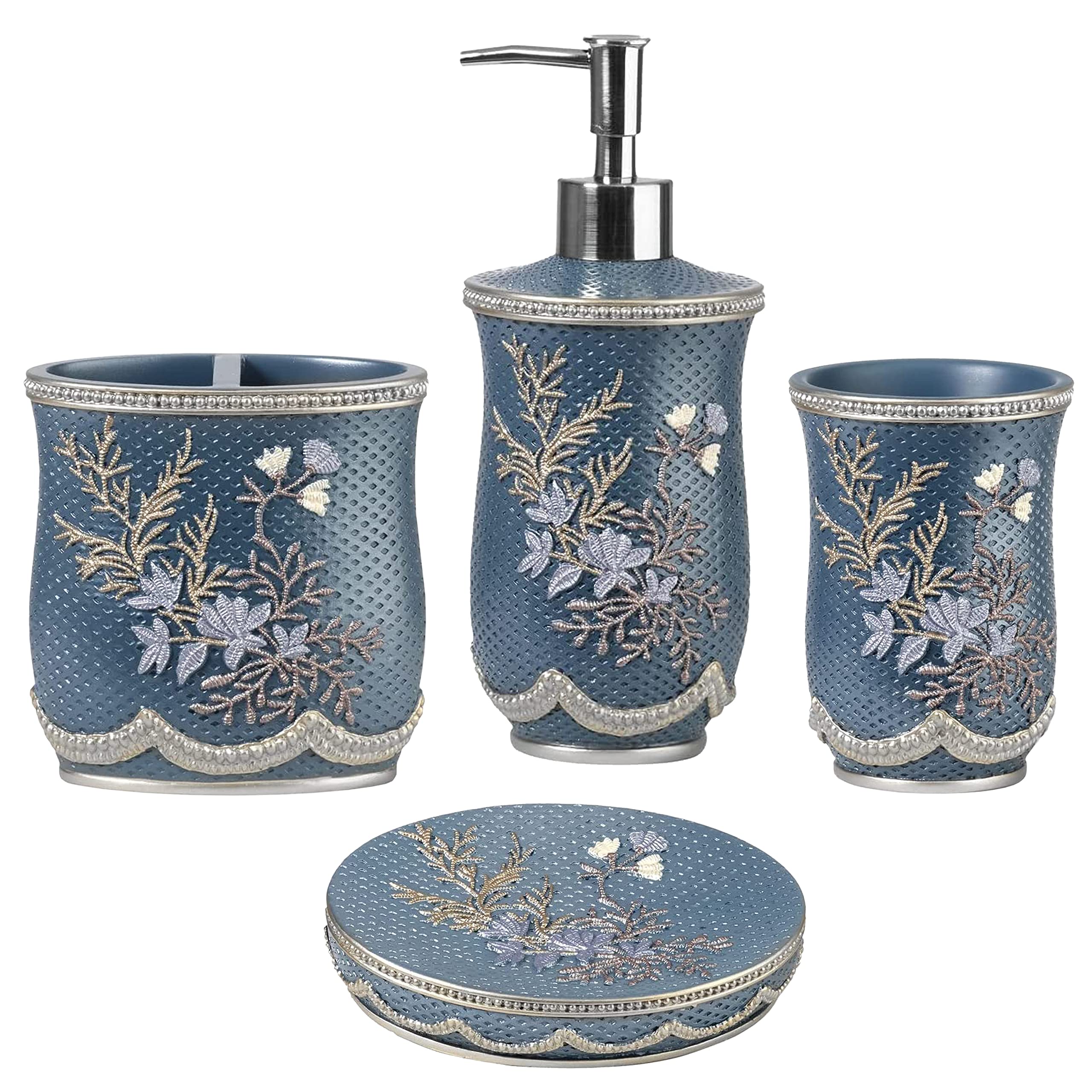 Zahari Home 4Pc Capri Bathroom Accessories Sets Modern Classic Soap Dispenser, Tumbler, Tooth Brush Holder And Soap Dish Holder