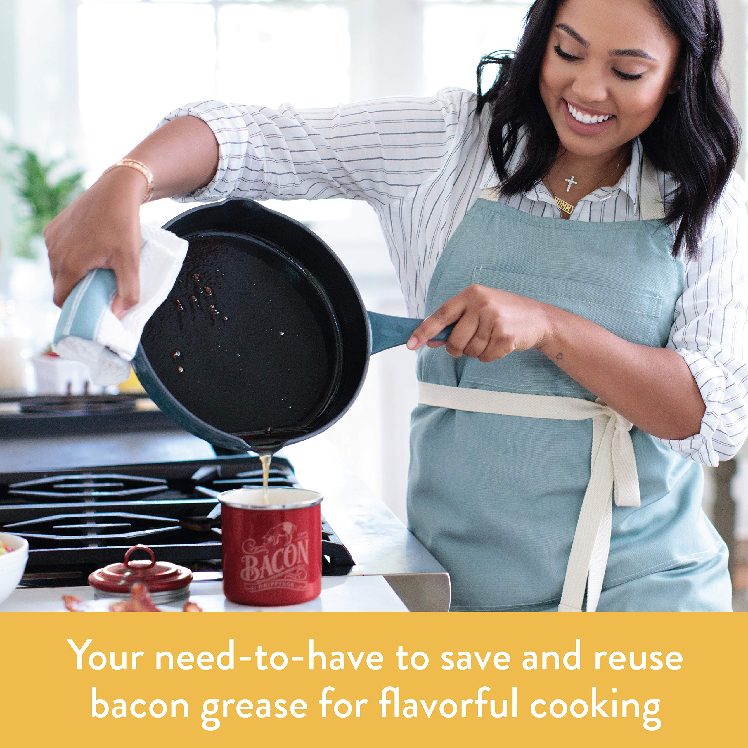Ayesha Curry Enamel on Steel Bacon Grease Can / Bacon Grease Container - 4 Inch  Red