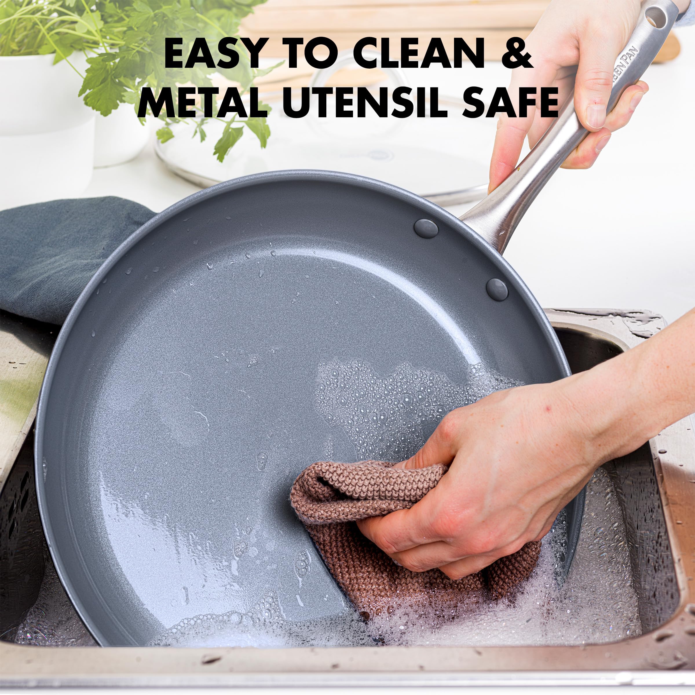 Greenpan Lima Healthy Ceramic Nonstick, 8 10 And 12 Frying Pan Skillet Set, Gray