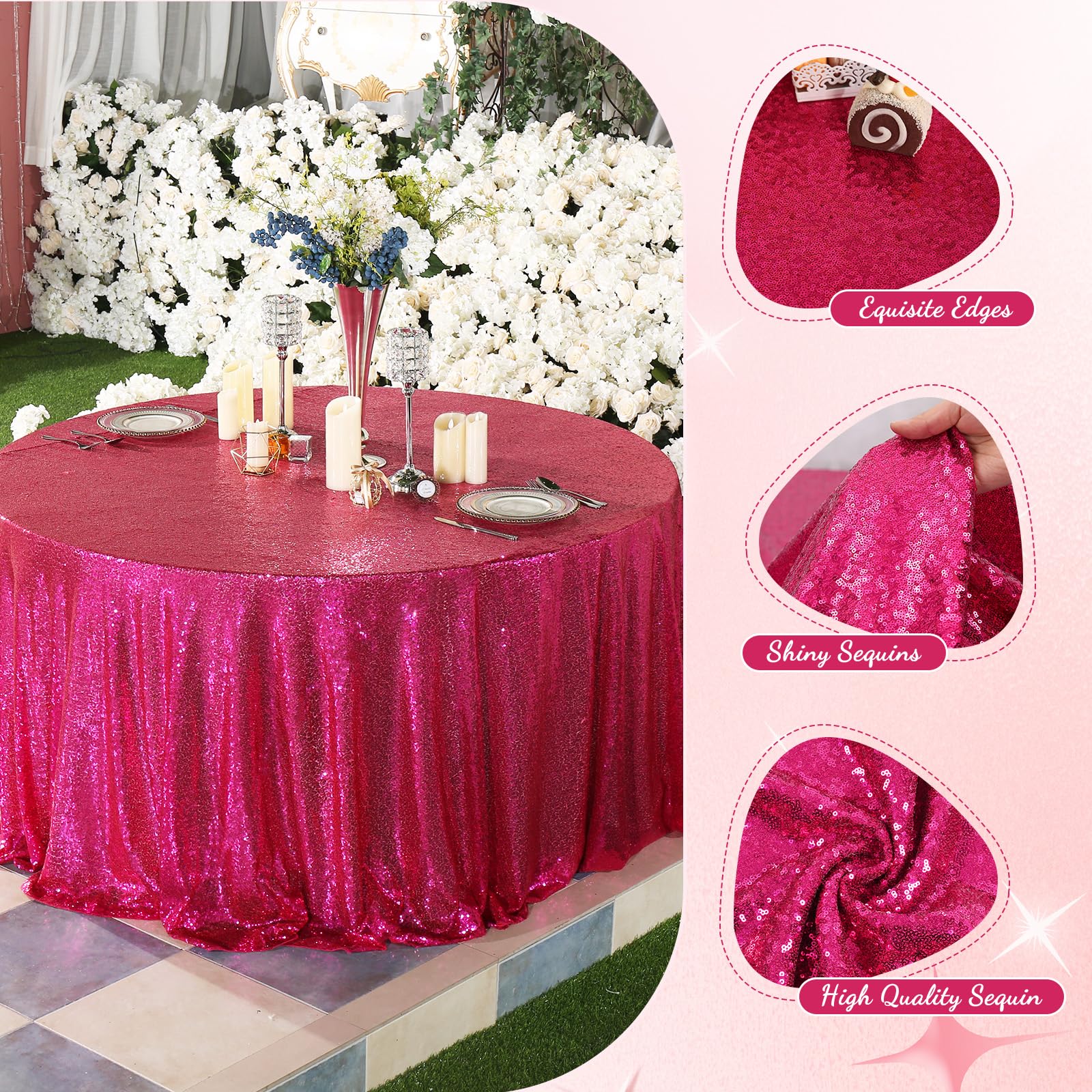 Partydelight Hot Pink Sequin Tablecloth 70 Inch Round Tablecloth Glitter Tablecloth For Party Baby Shower Christmas Decorations