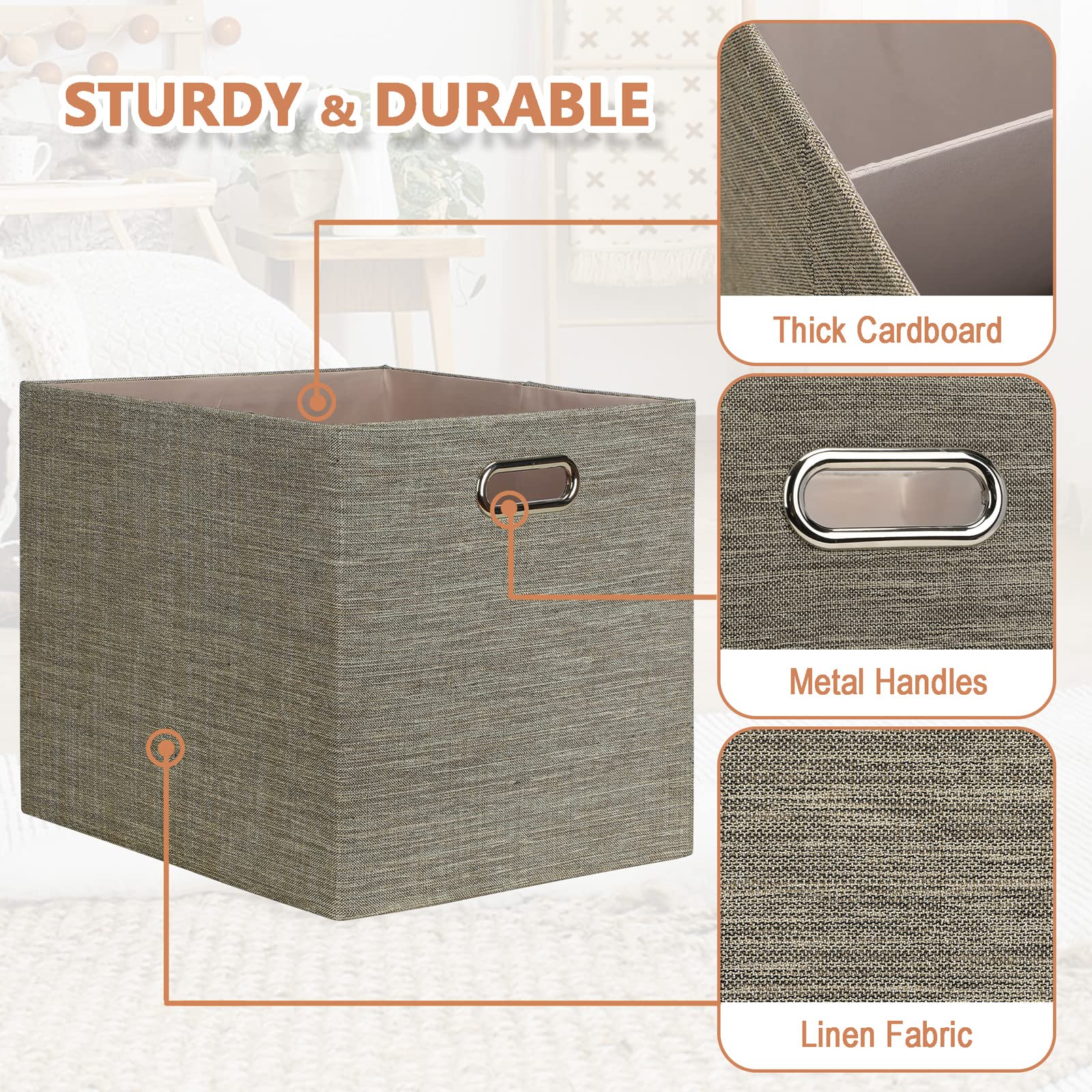 Posprica 13X15X13 Storage Cube Bins, Foldable Collapsible Storage Bins Boxes, Fabric Decorative Storage Baskets Organizer For Ik
