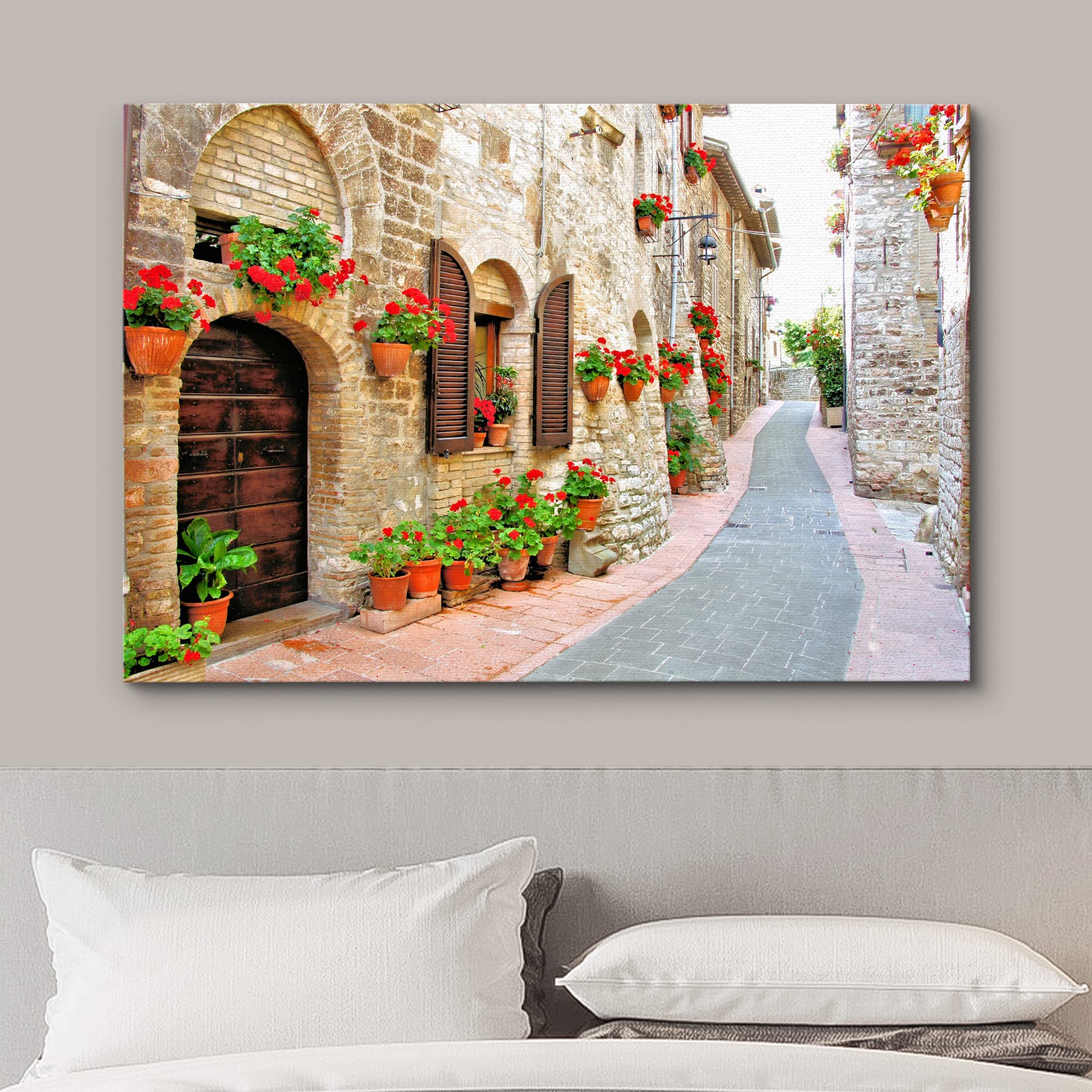 Wall26 Canvas Print Wall Art Stroll Through Italian Village Street Floral Cities Photography Realism Rustic Scenic Colorful Mult