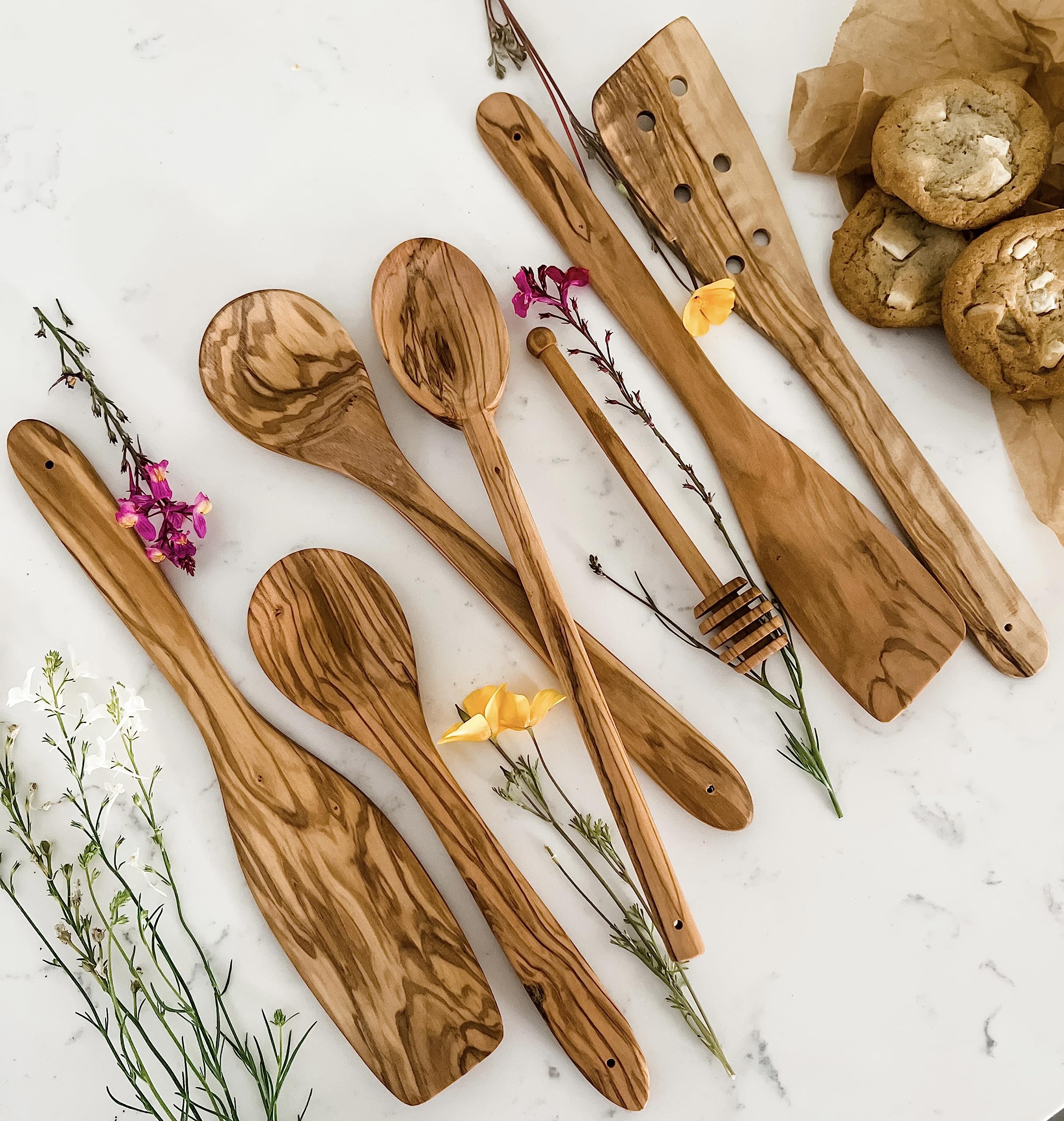 Cilio Toscana Olivewood Utensil Set Includes Assorted Cooking And Serving Spatulas, Turners And Spoons Natural, 7-Piece