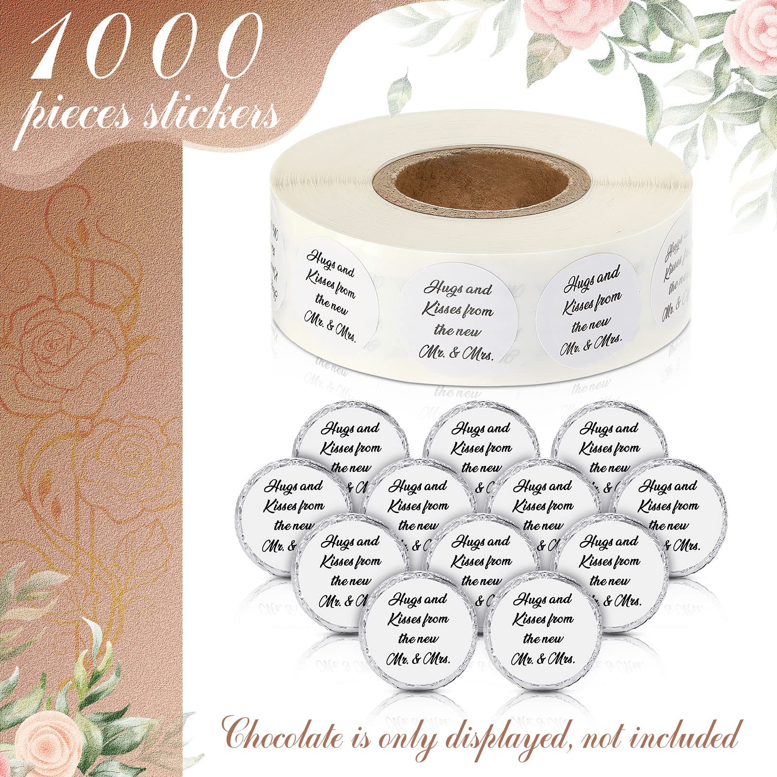 Laumoi 1000 Pcs Hugs and Kisses from The New Mr and Mrs Wedding Stickers  Chocolate Drops Labels Stickers Candy Stickers 0.75 Inch for Weddings Engagement Party Favors Decorations (White Basic)