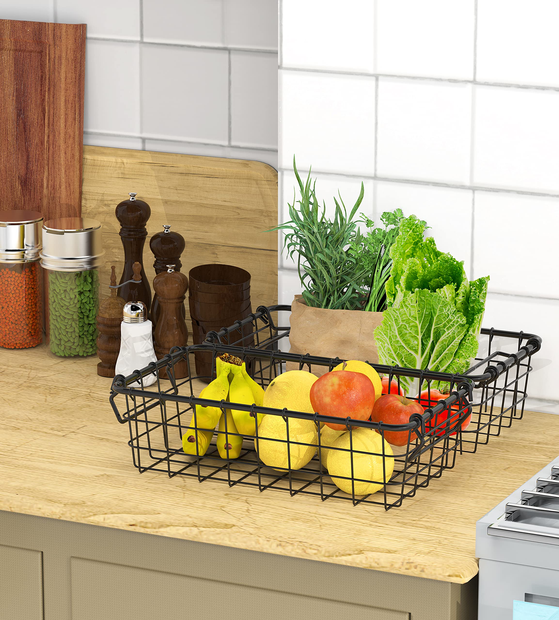 Simplehouseware 2 Pack Stackable Single Wire Basket, (8.9 X 15.5 X 4.3 In)