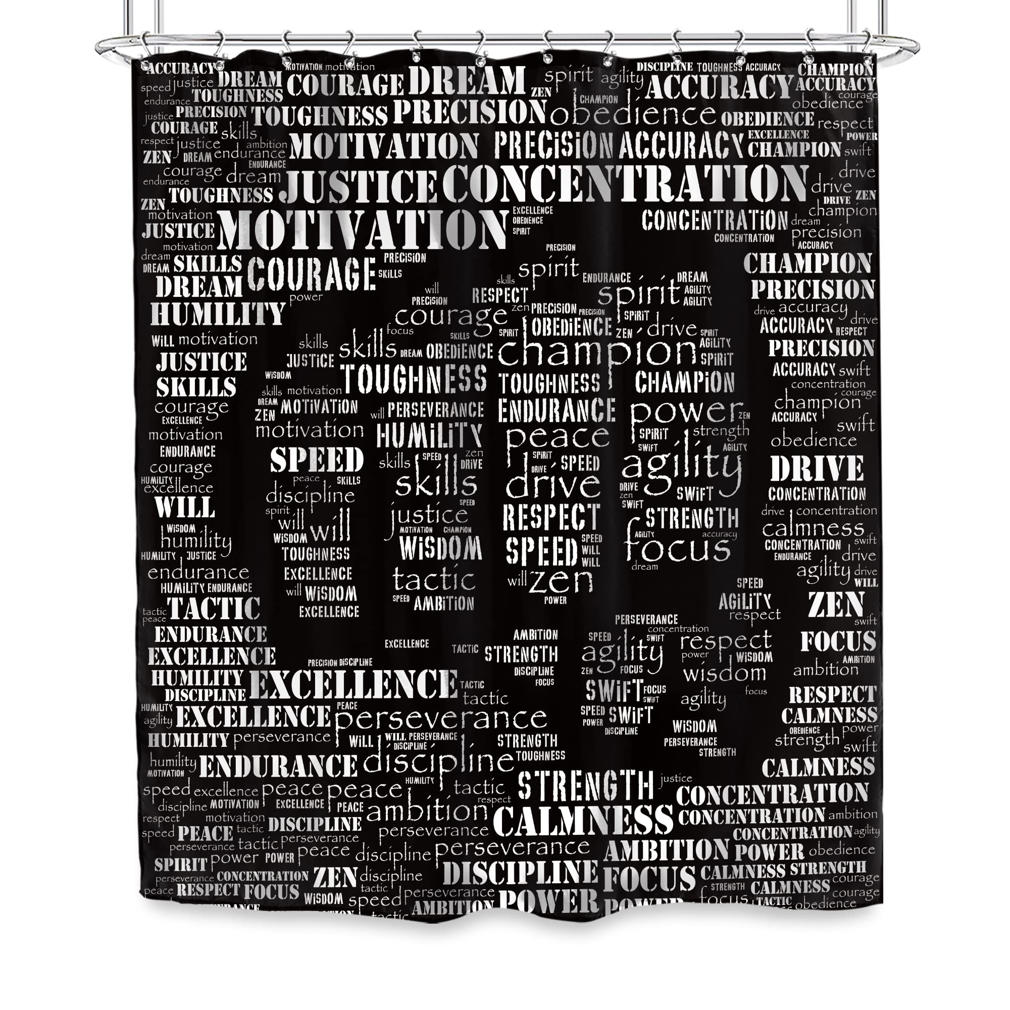 Svbright Mens Motivational Quotes Shower Curtain For Man Black White Inspirational Words Kickboxing 60Wx72L Inch Essence Of Figh
