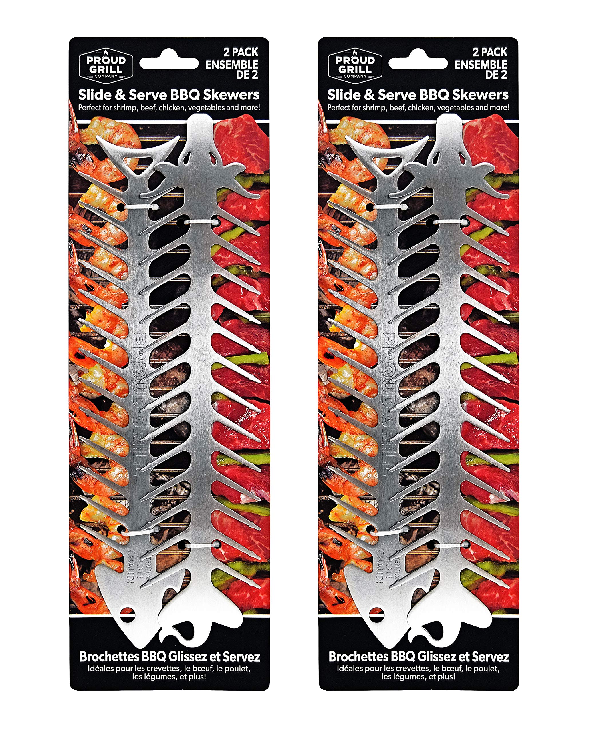 Proud Grill Slide & Serve Bbq Skewers - Set Of 4 Stainless Steel Reusable Barbecue Skewers | Ideal For Grilling Shish Kabobs | U