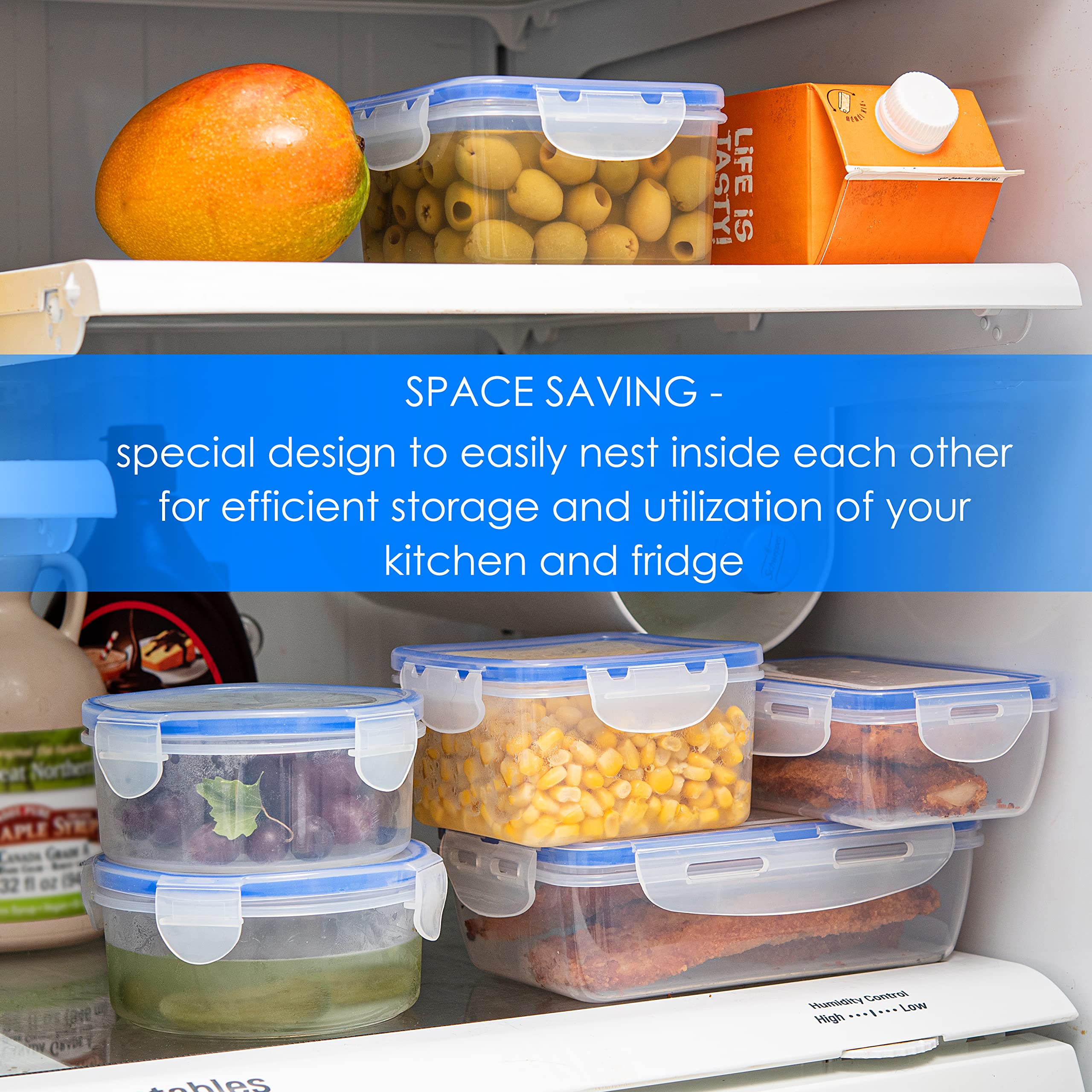 Moss & Stone Air Tight 16 Piece Plastic Food Storage Containers With Lids, Safe Lunch Box Set For Dishwasher And Microwave, Leak