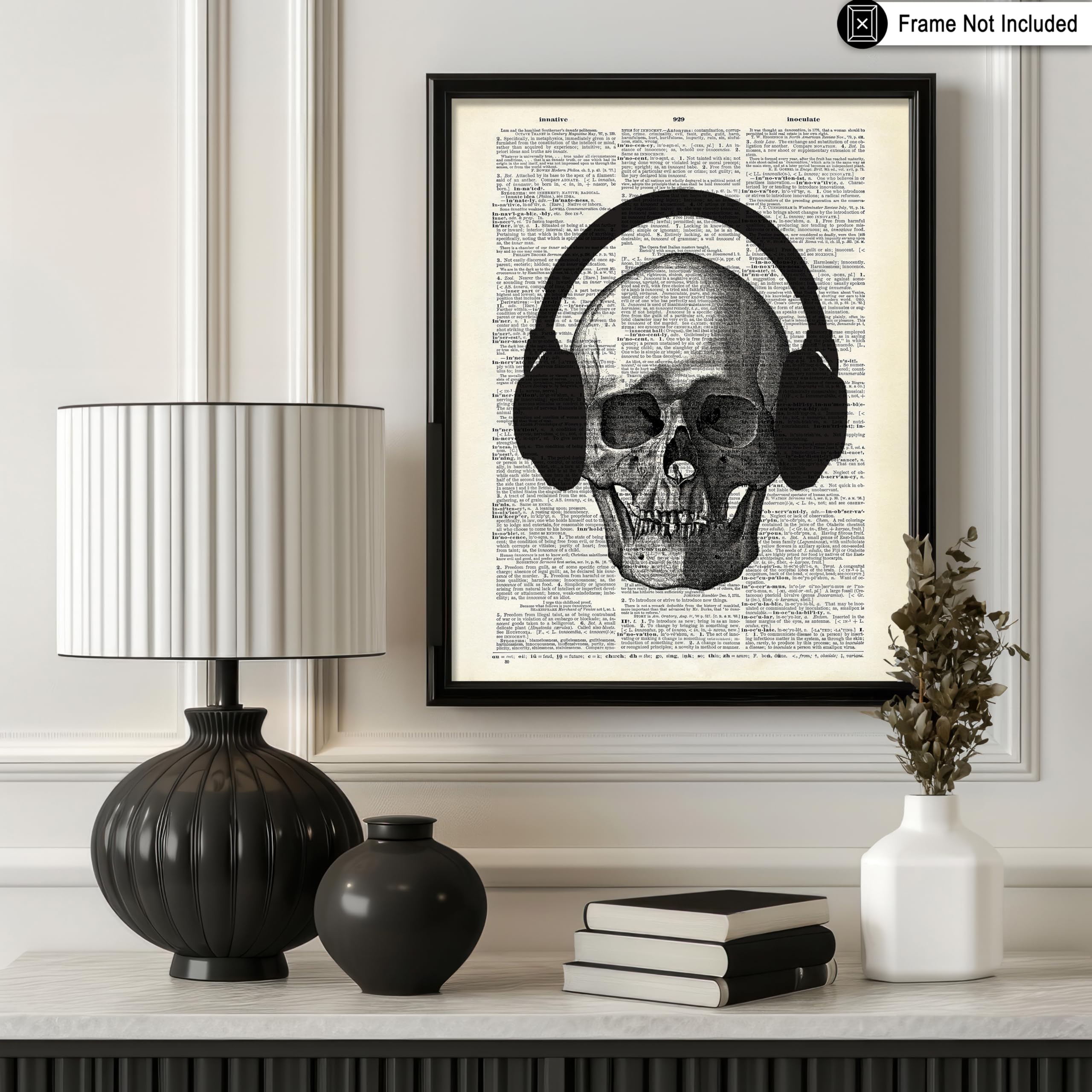 Poster Master Dictionary Art Poster - Skull With Headphone Print - Skull Art - Music Art - Gift For Him, Her, Musician - Goth De