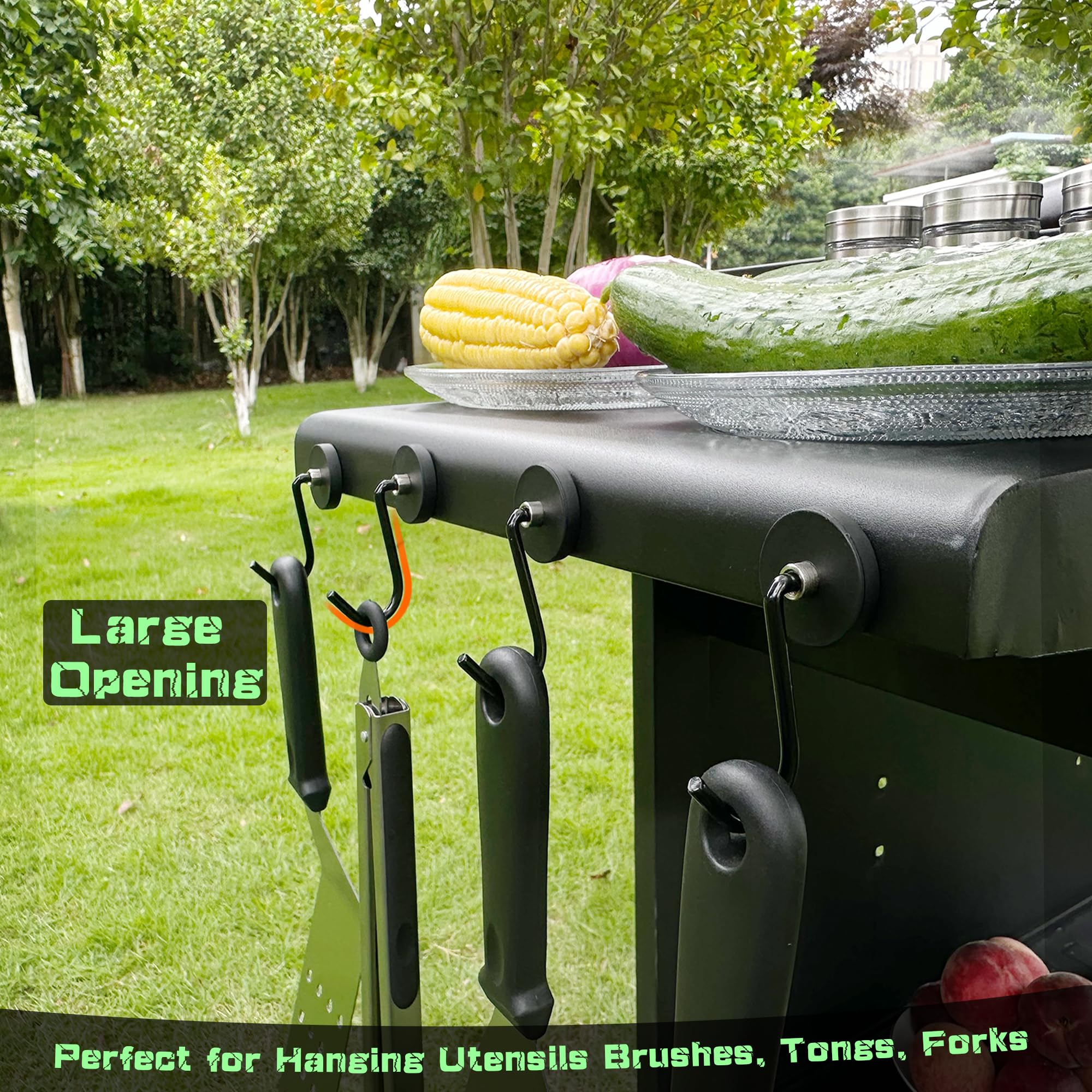 Unusfire 3 Pack Smoker Grill Magnetic Hook,Non-Slip Magnetic Mount Barbecue Hooks For Hanging,Universal Magnetic Hooks For Grill