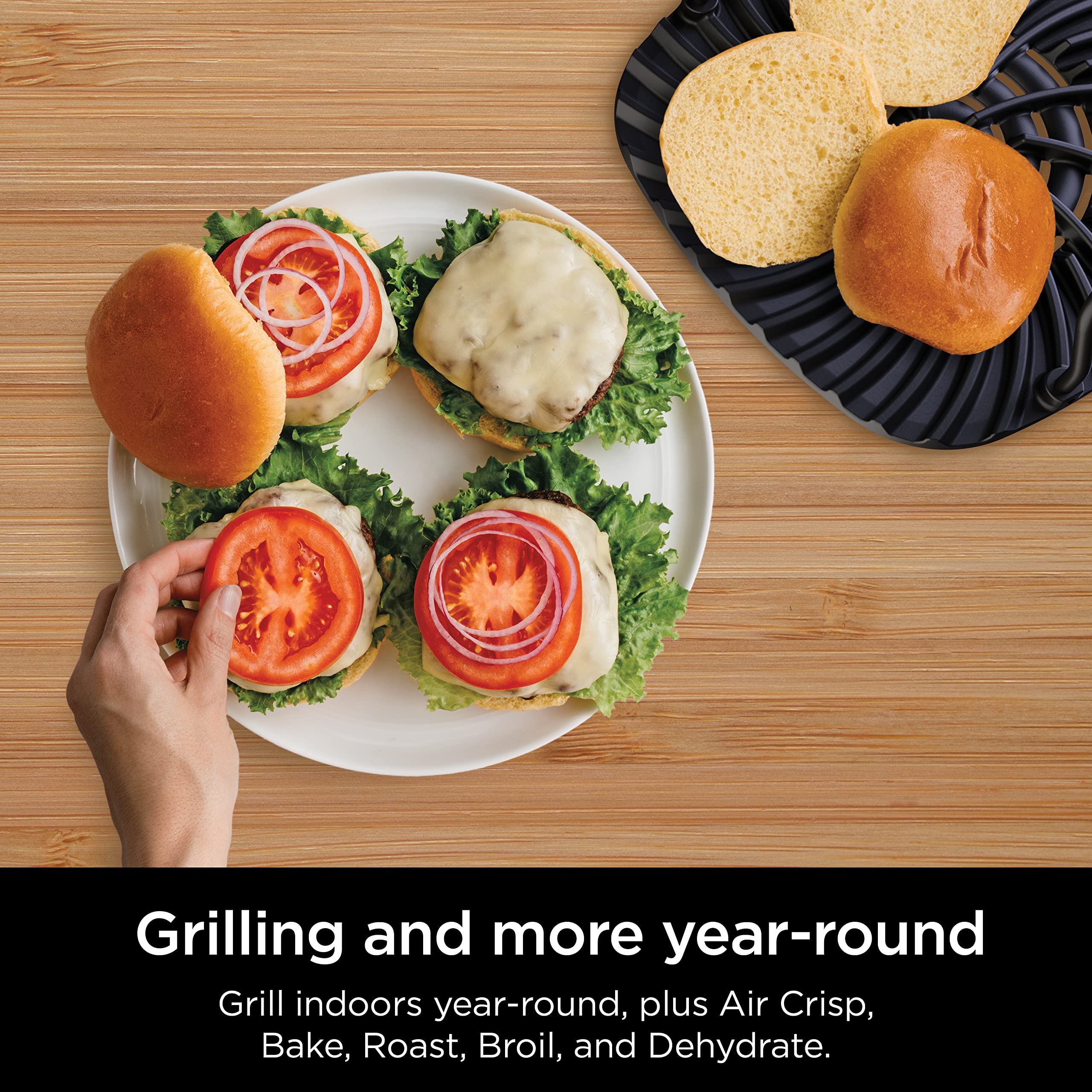 Ninja Eg201 Foodi 6-In-1 Indoor Grill With Air Fry, Roast, Bake, Broil, & Dehydrate, 2Nd Generation, Dishwasher Safe, Black/Silv