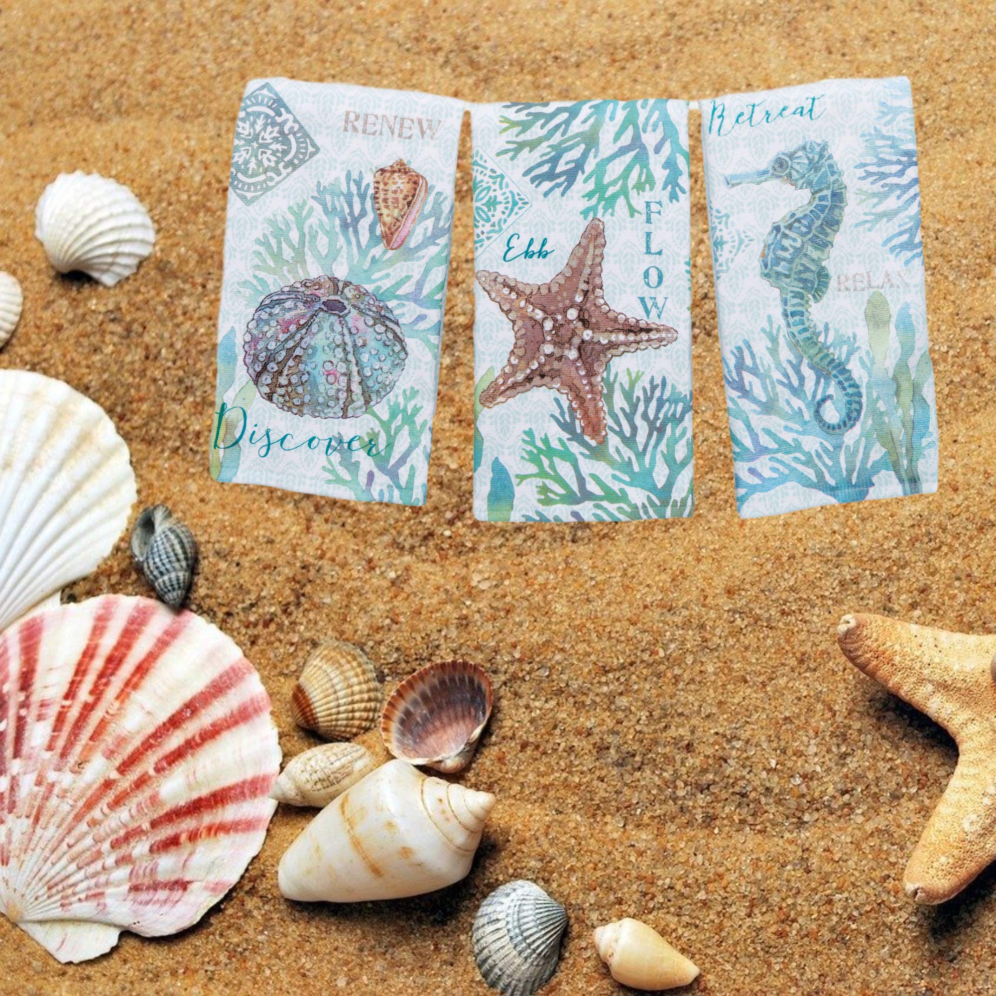 Kay Dee Designs Set Of 3 Beachcomber Dual Purpose Terry Kitchen Towels