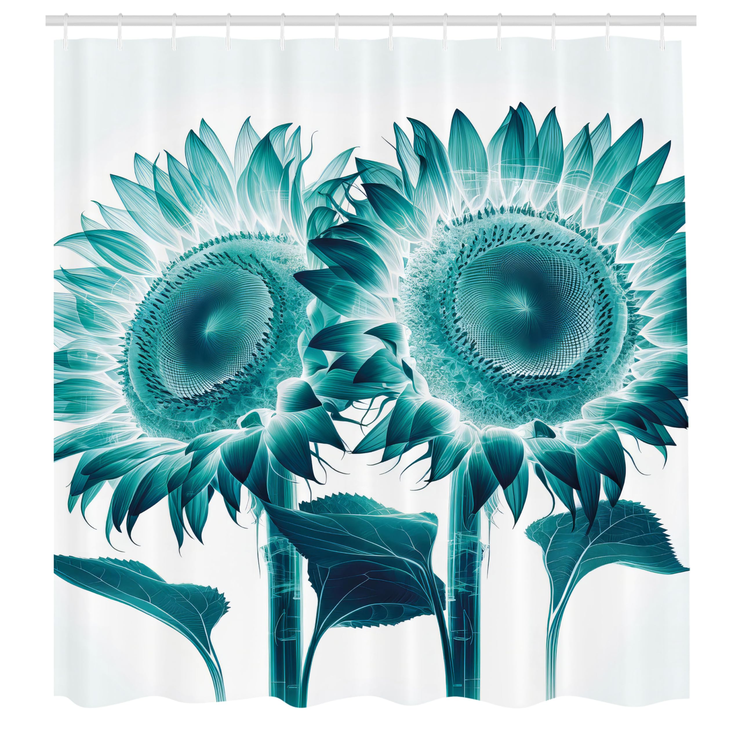 Ambesonne Teal Shower Curtain, Futurist Sunflowers Illustration With Dreamy Cyberworld Colors Fantasy, Cloth Fabric Bathroom Dec