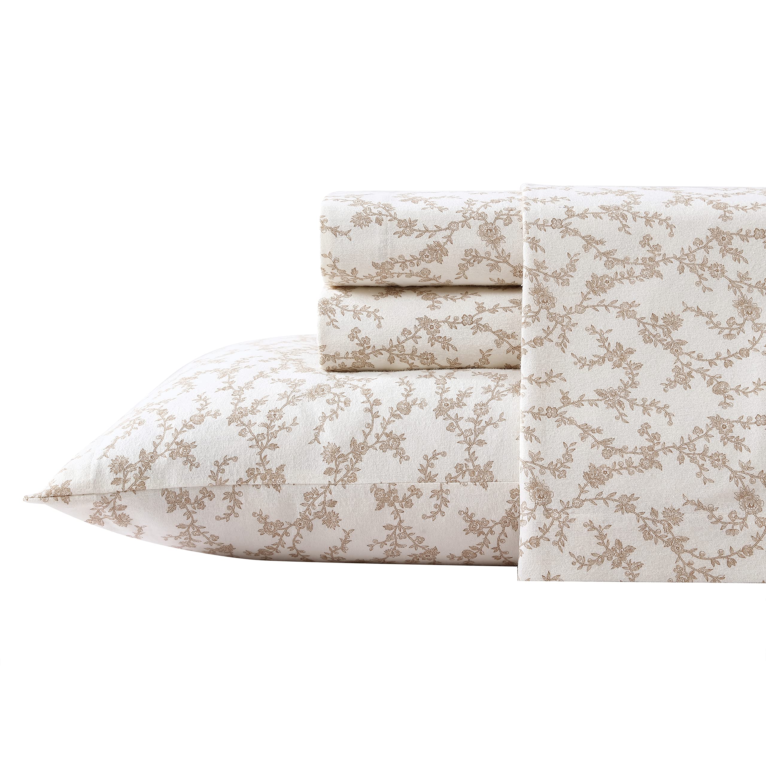 Laura Ashley Home - Queen Sheets, Cotton Flannel Bedding Set, Brushed For Extra Softness  Comfort (Victoria, Queen)