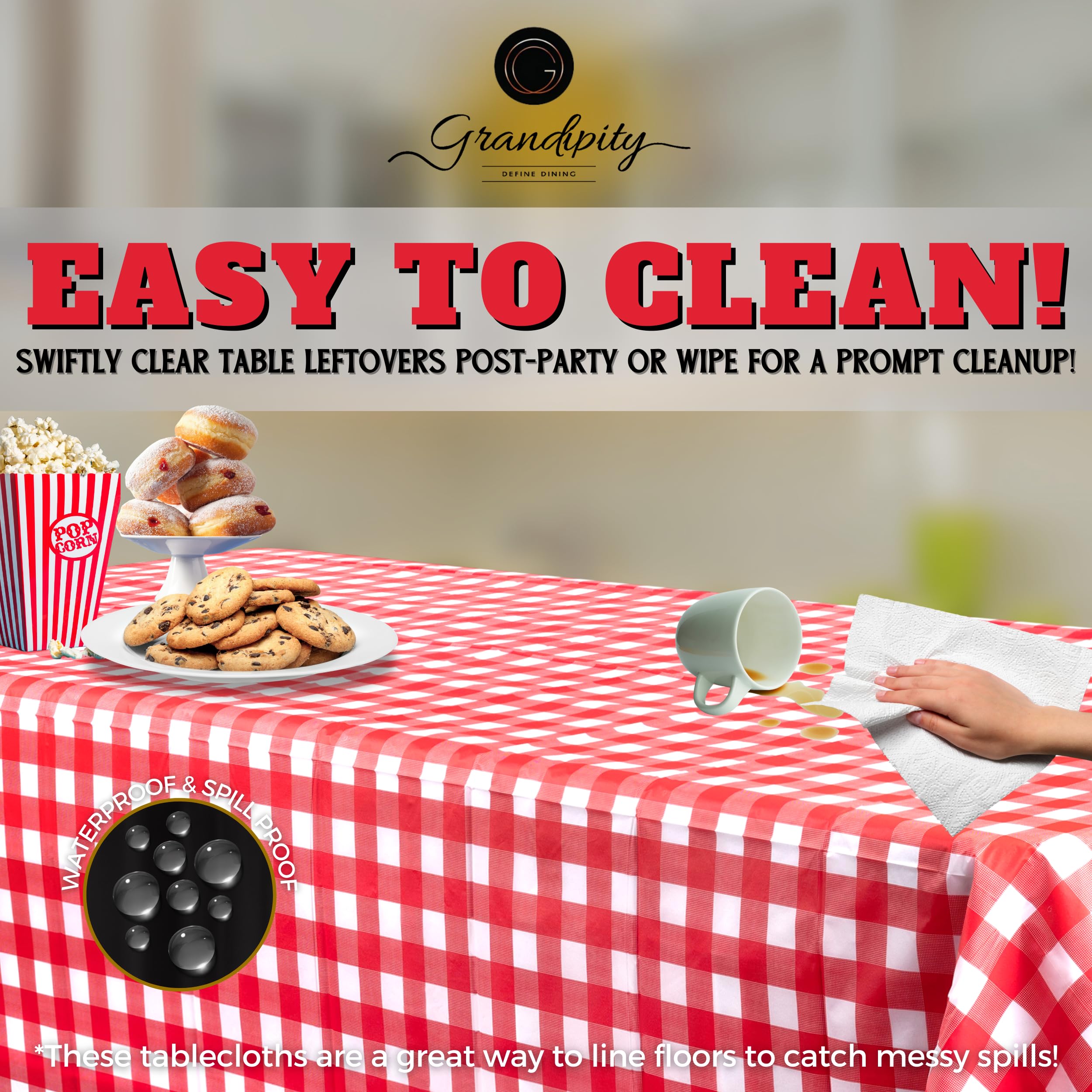 Grandipity Red Gingham Checkered Plastic Table Cloth Disposable (6 Pk) 54In X 108In Plastic Tablecloths For Rectangle Tables - P