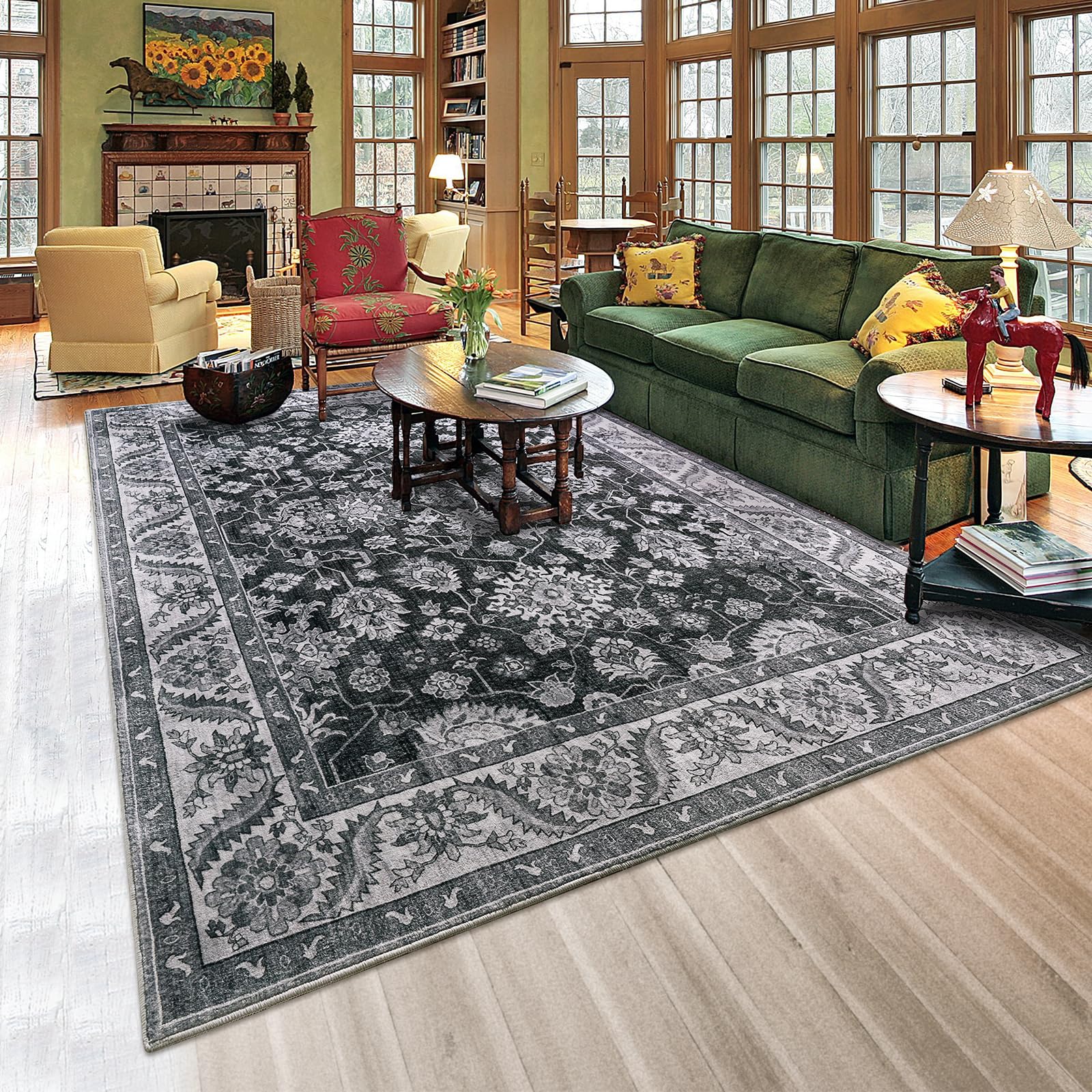 Rtizon Area Rugs for Bedroom Non-Slip 4x6 Boho Rug Machine Washable Carpet Low Pile Room Rug for Living Room Home Office Kids Ro