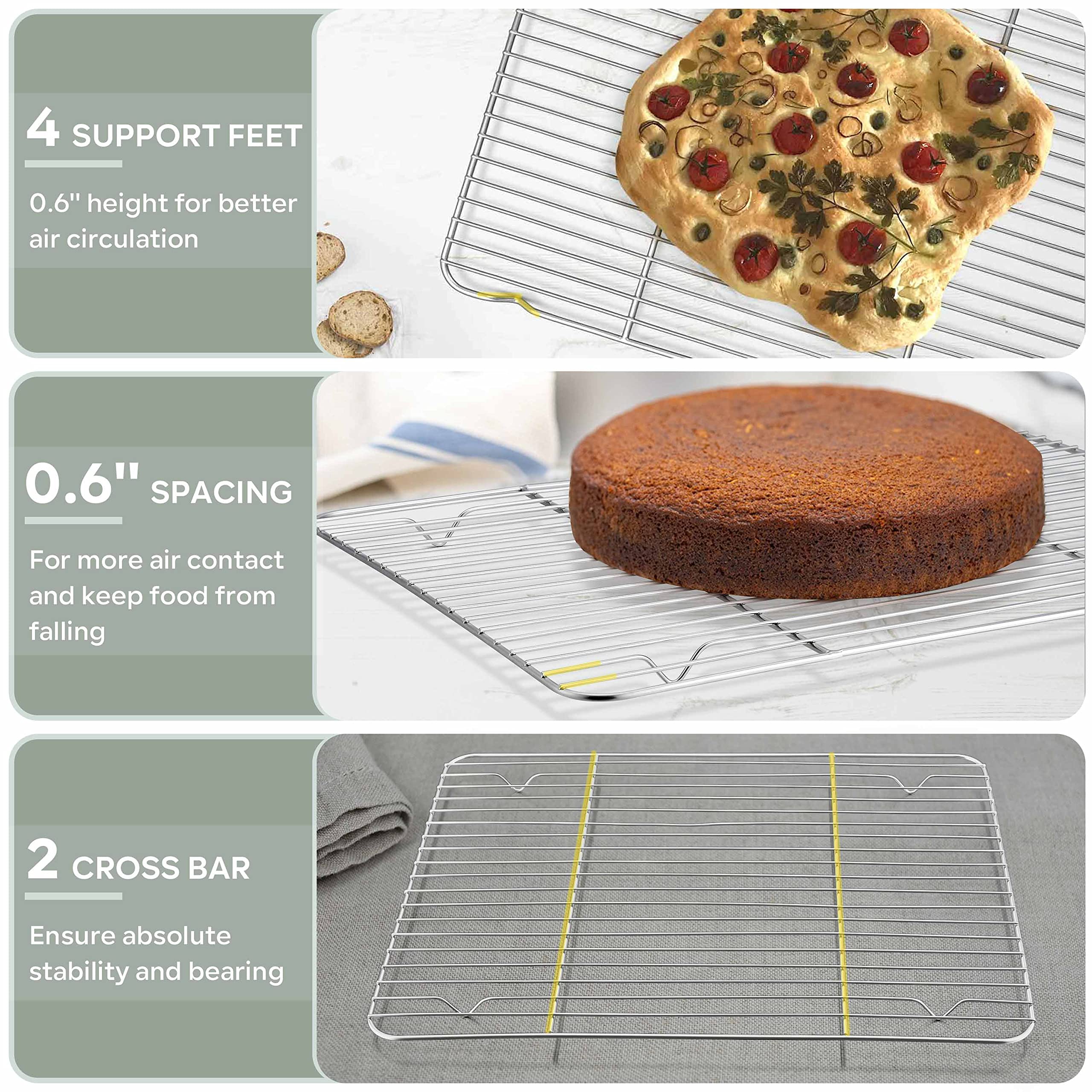 Herogo Cooling Rack Set Of 2, Stainless Steel Large Baking Oven Rack, 16.5'' X 11.5'' Fit Half Sheet Pan, Bacon Cake Cookies Rac