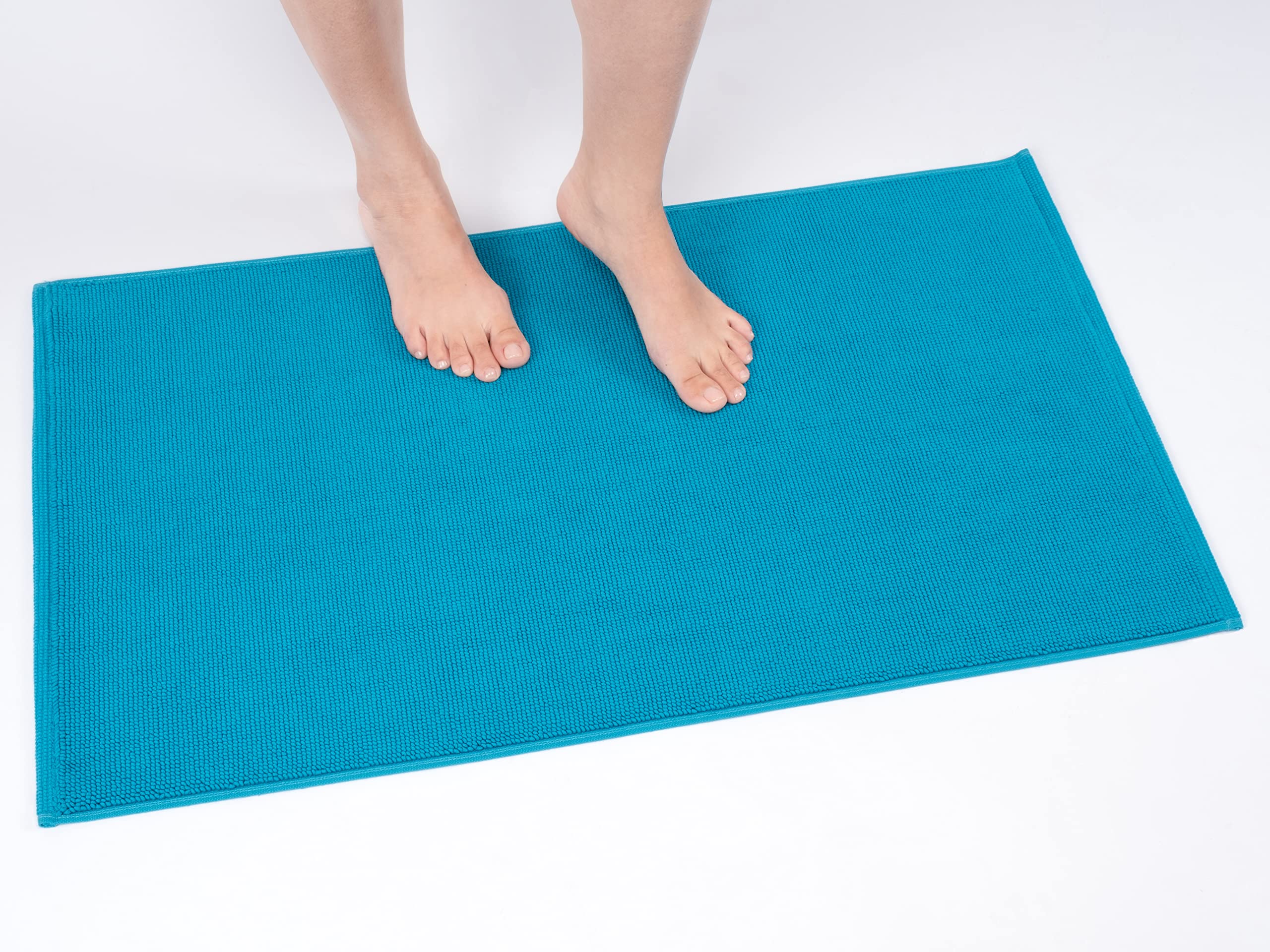 Cotton Paradise Bath Rug For Bathroom, 17X24 Inch 100% Cotton Non Slip Bath Mat Rug, Soft Absorbent Machine Washable, Aqua Blue