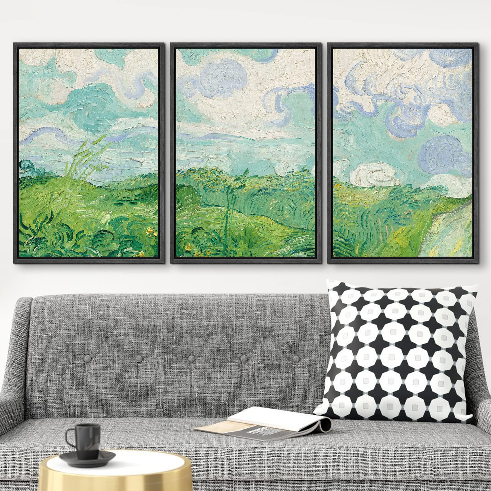 Wall26 Framed Canvas Print Wall Art Set Green Wheat Fields Vincent Van Gogh Classical Illustrations Fine Art Decorative Historic