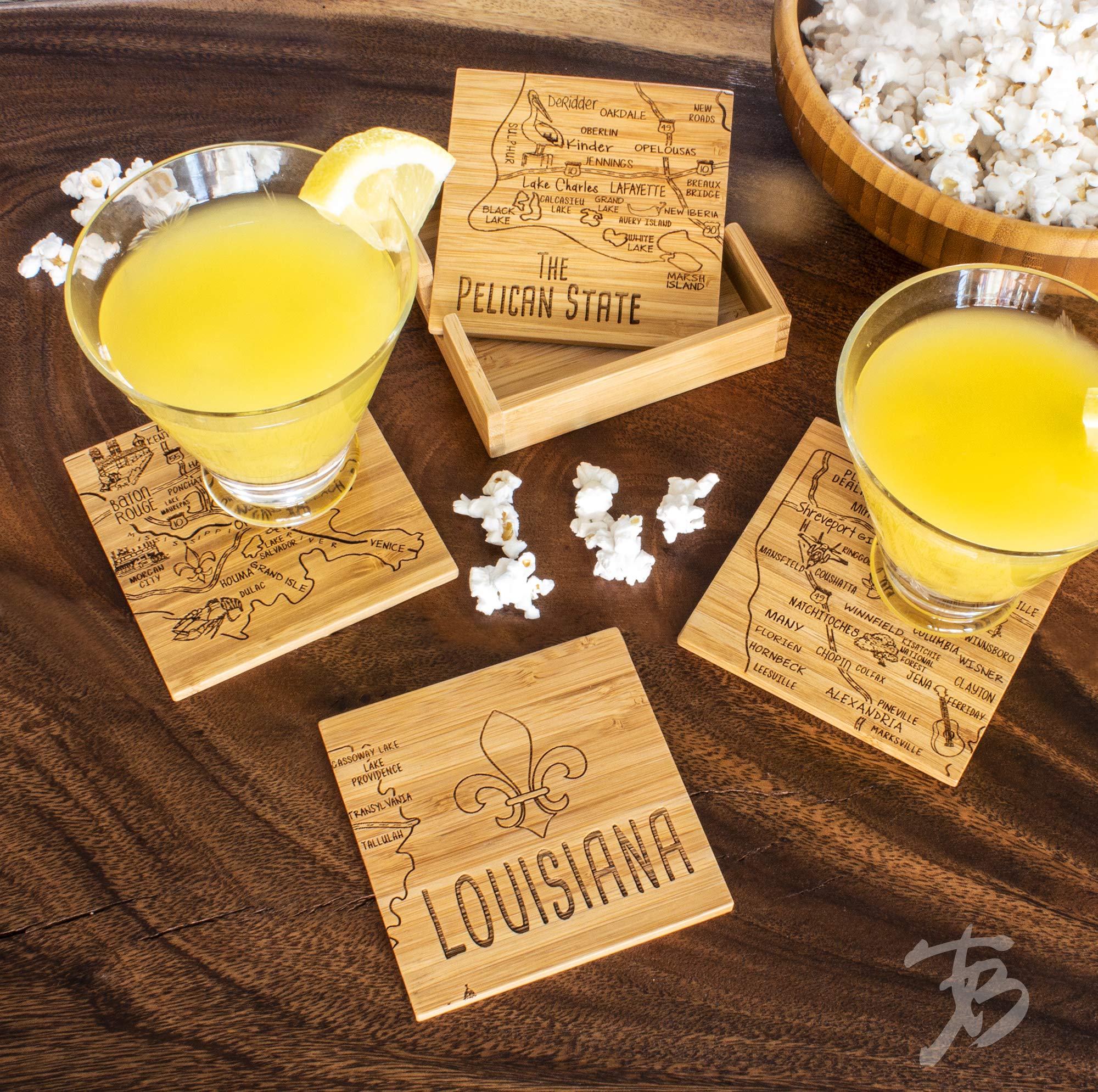 Totally Bamboo Louisiana State Puzzle 4 Piece Bamboo Coaster Set with Case