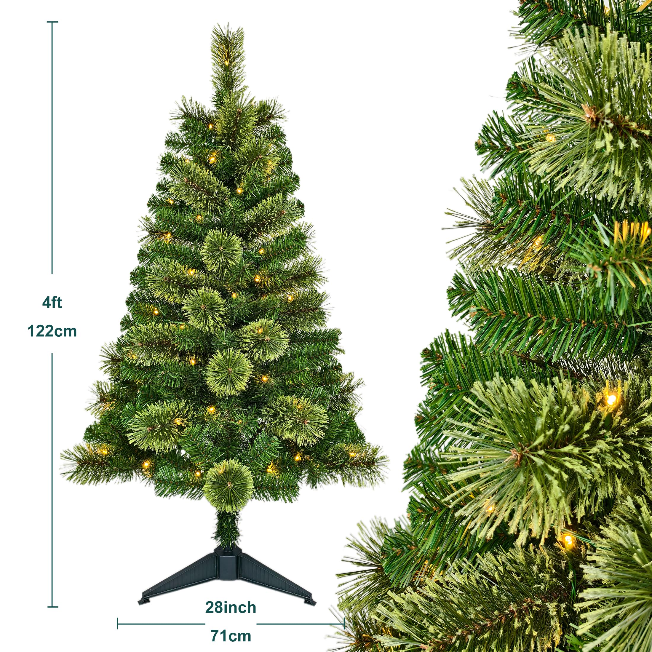 Assilyraft 4FT Pre-Lit Artificial Christmas Tree with 70 LED Lights, 4 Light Modes, 189 Tips, PVC Cashmere Branches, Plastic Sta