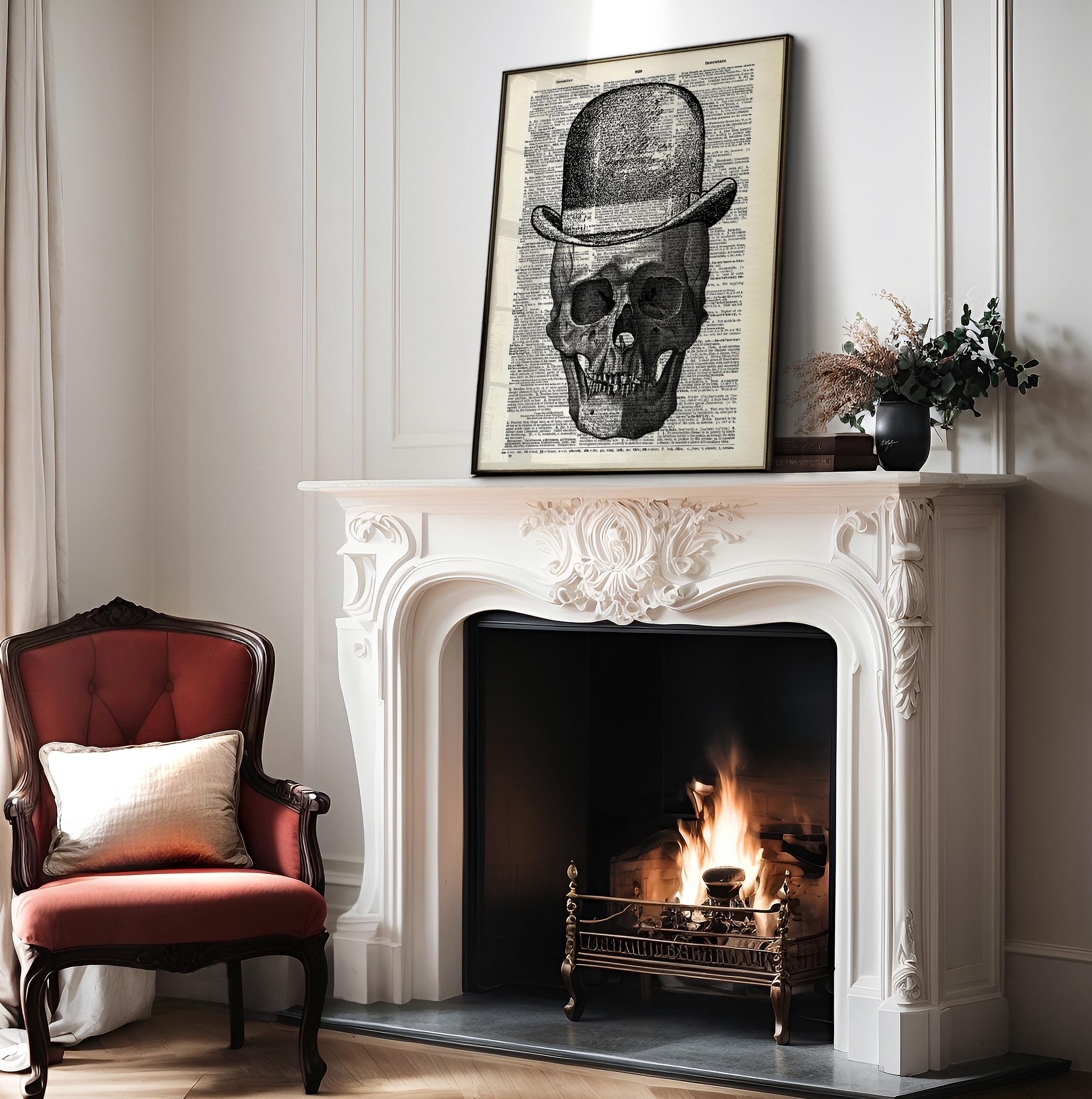Poster Master Dictionary Art Poster - Skull In Top Hat Print - Skeleton Art - Top Hat Art - Gift For Men, Women - Gothic Wall De