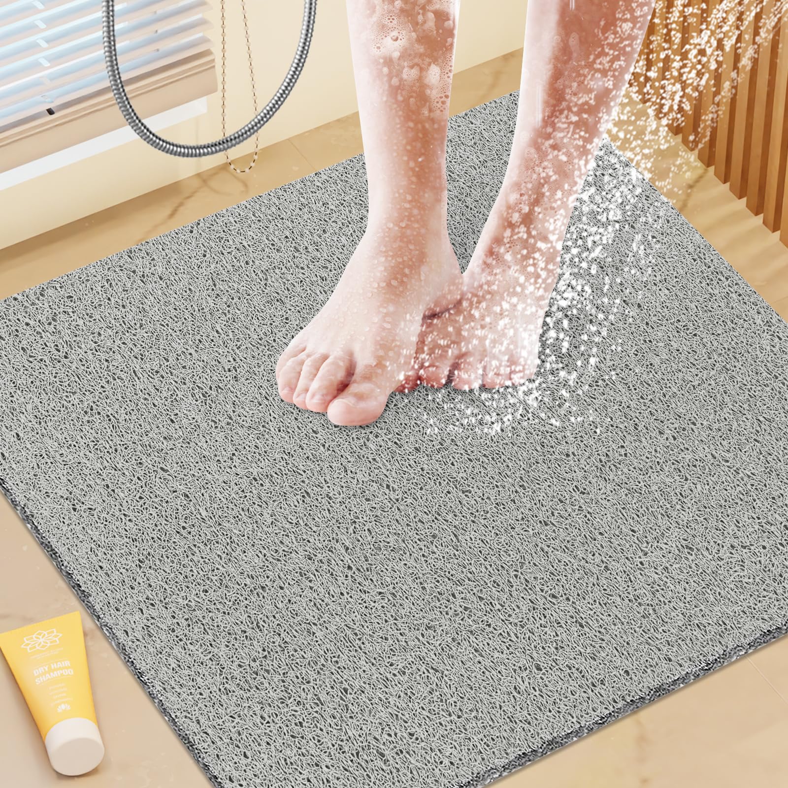 Shower Mat Bathtub Mat Non-Slip,24X24 Inch, Soft Tub Mat With Drain,Pvc Loofah Bath Mat (Phthalate Free) For Tub And Bathroom,Qu