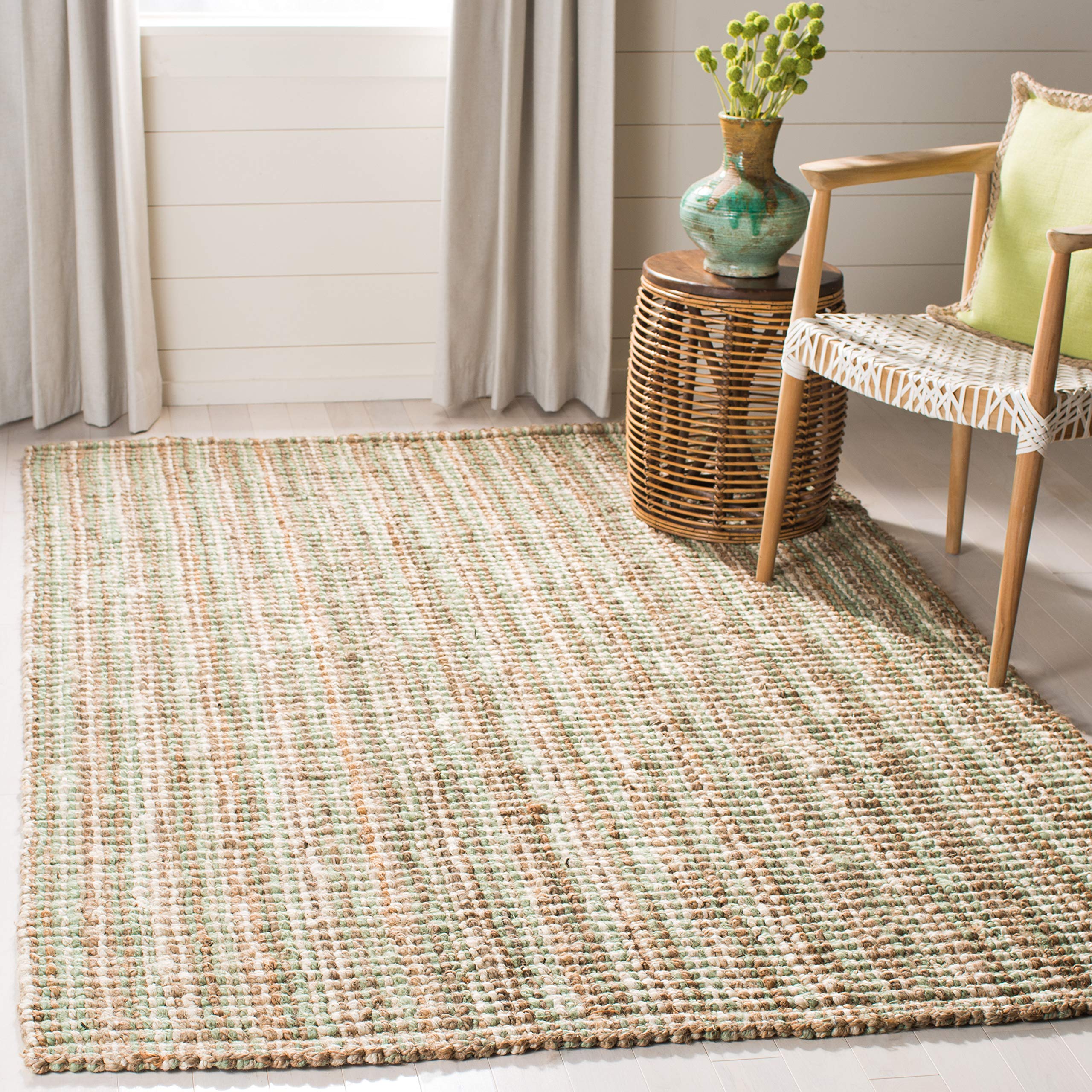 SAFAVIEH Natural Fiber Collection Accent Rug - 3 x 5, Sage & Natural, Handmade Chunky Textured Jute 0.75-inch Thick, Ideal for