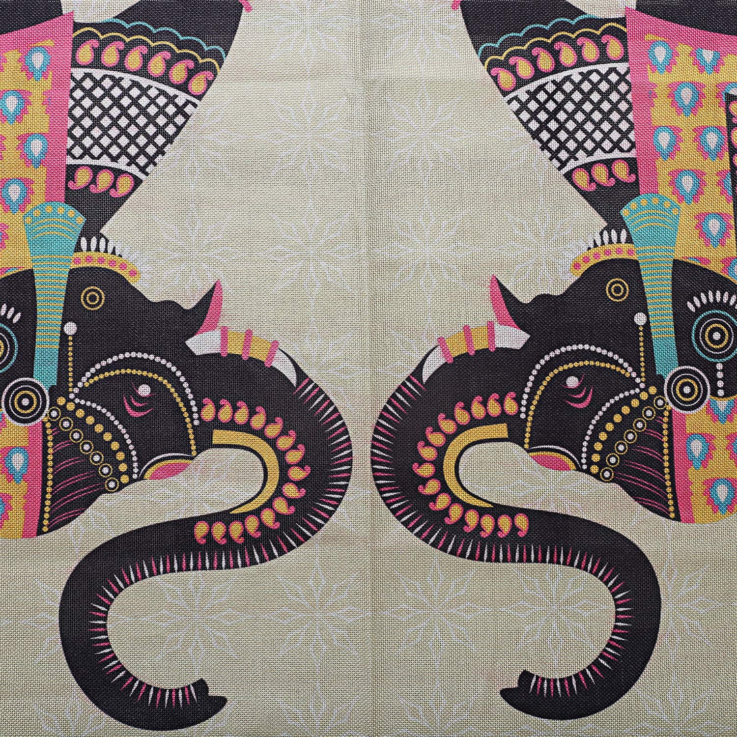 Kuber Industries Elephant Design Jute 4 Seater Center Table Cover - Gold (Ctktc02060)