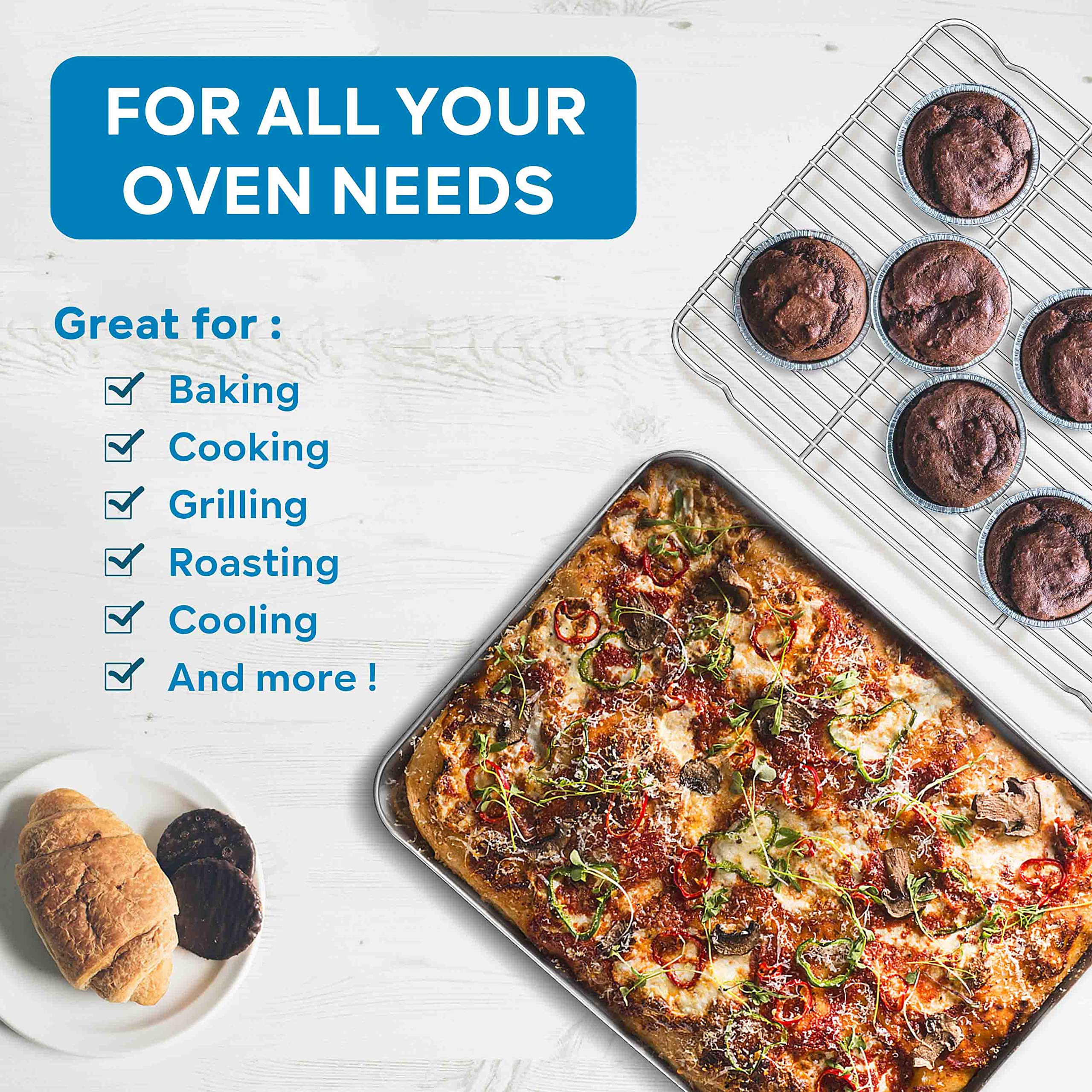 Herogo Baking Pan Sheet With Cooling Rack Set For Oven, 18 X 13 X 1 Inch, Stainless Steel Fluted Bakeware Cookie Sheet Tray Non-