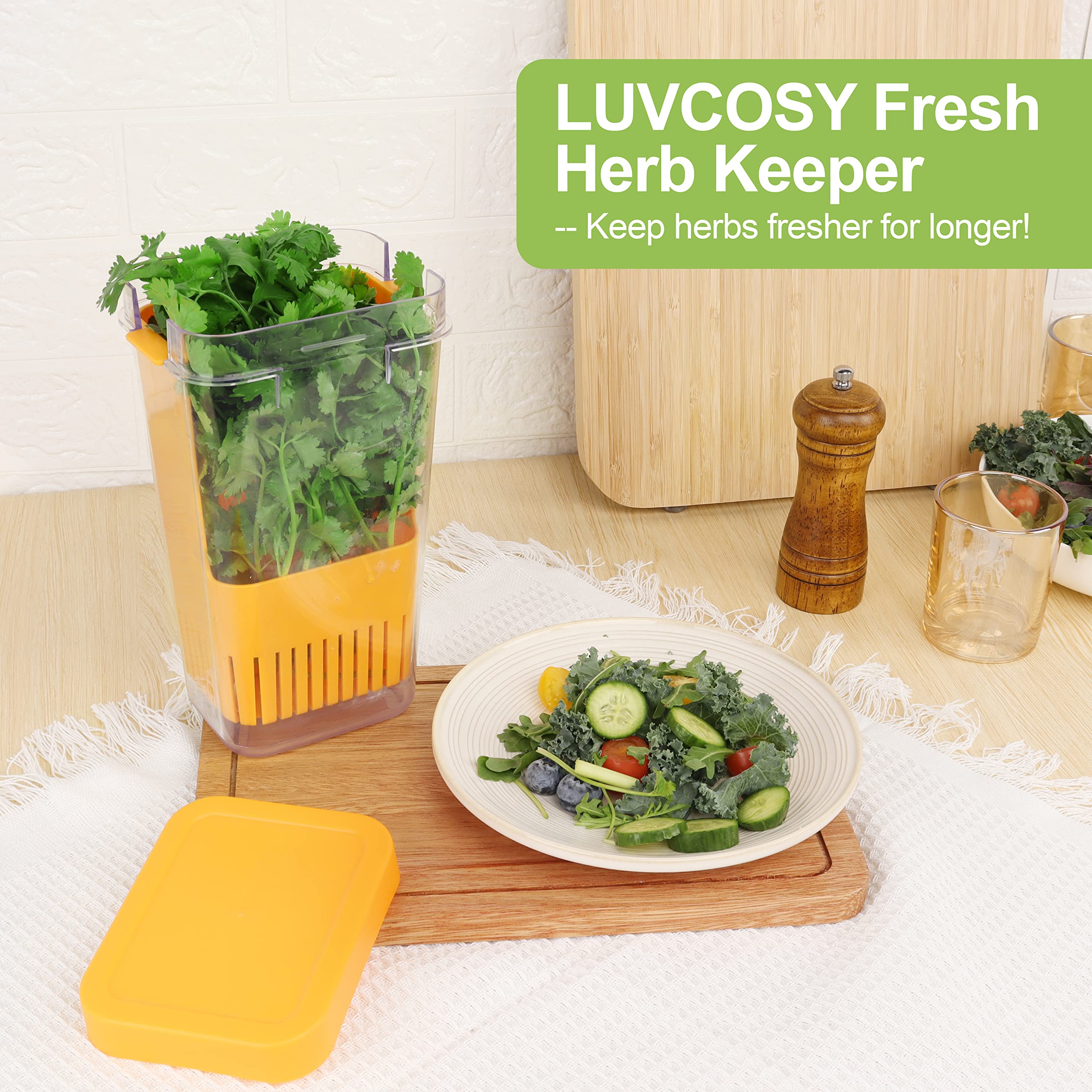 Luvcosy Fresh Herb Keeper For Refrigerator, Clear Bpa-Free Herb Saver, Storage Container For Cilantro, Parsley, Thyme, Mint & As