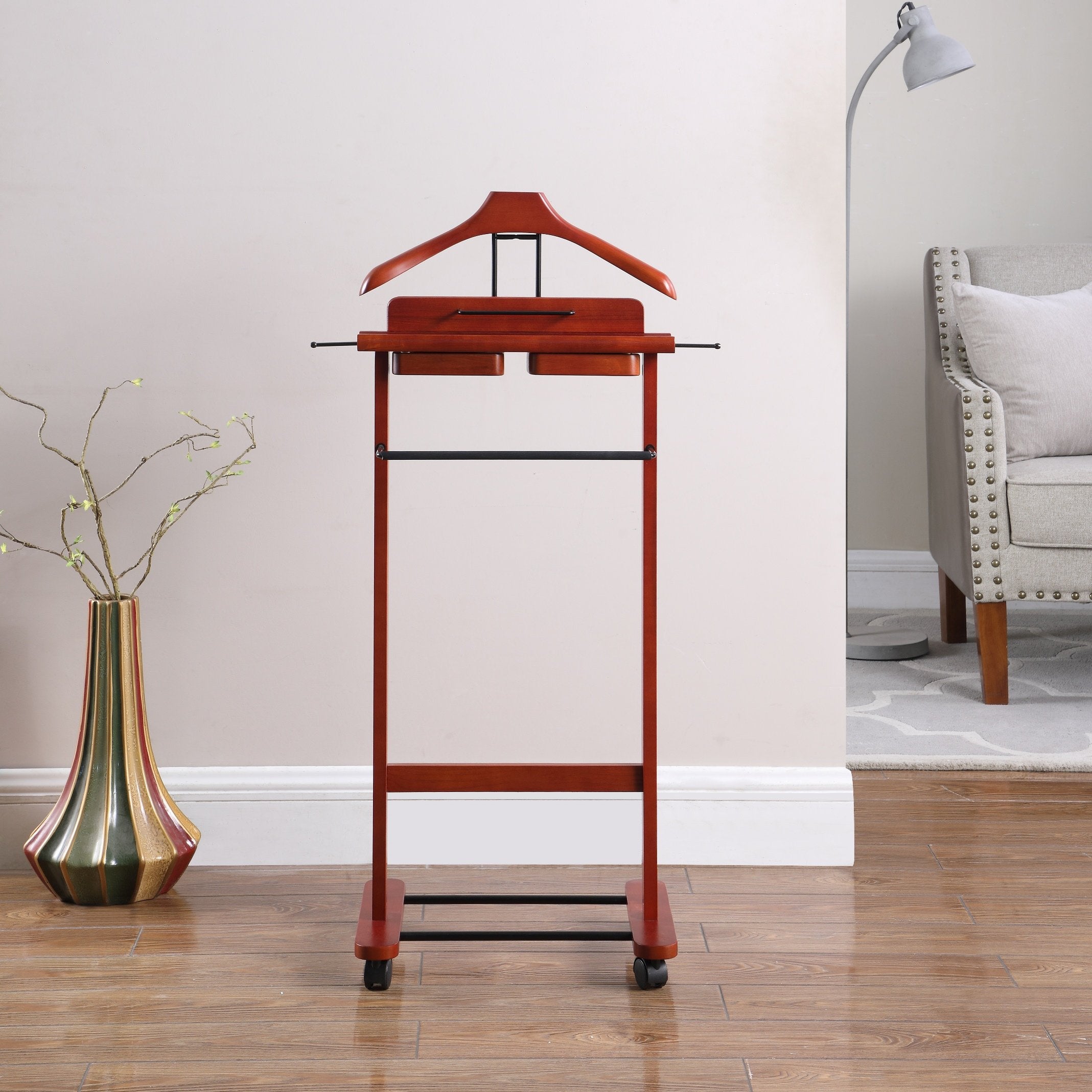 Proman Products Deluxe Suit Valet Stand Vl16204 With Top Tray, Slide Out Tray, Contour Hanger, Trouser Bar, Tie & Belt Hooks And