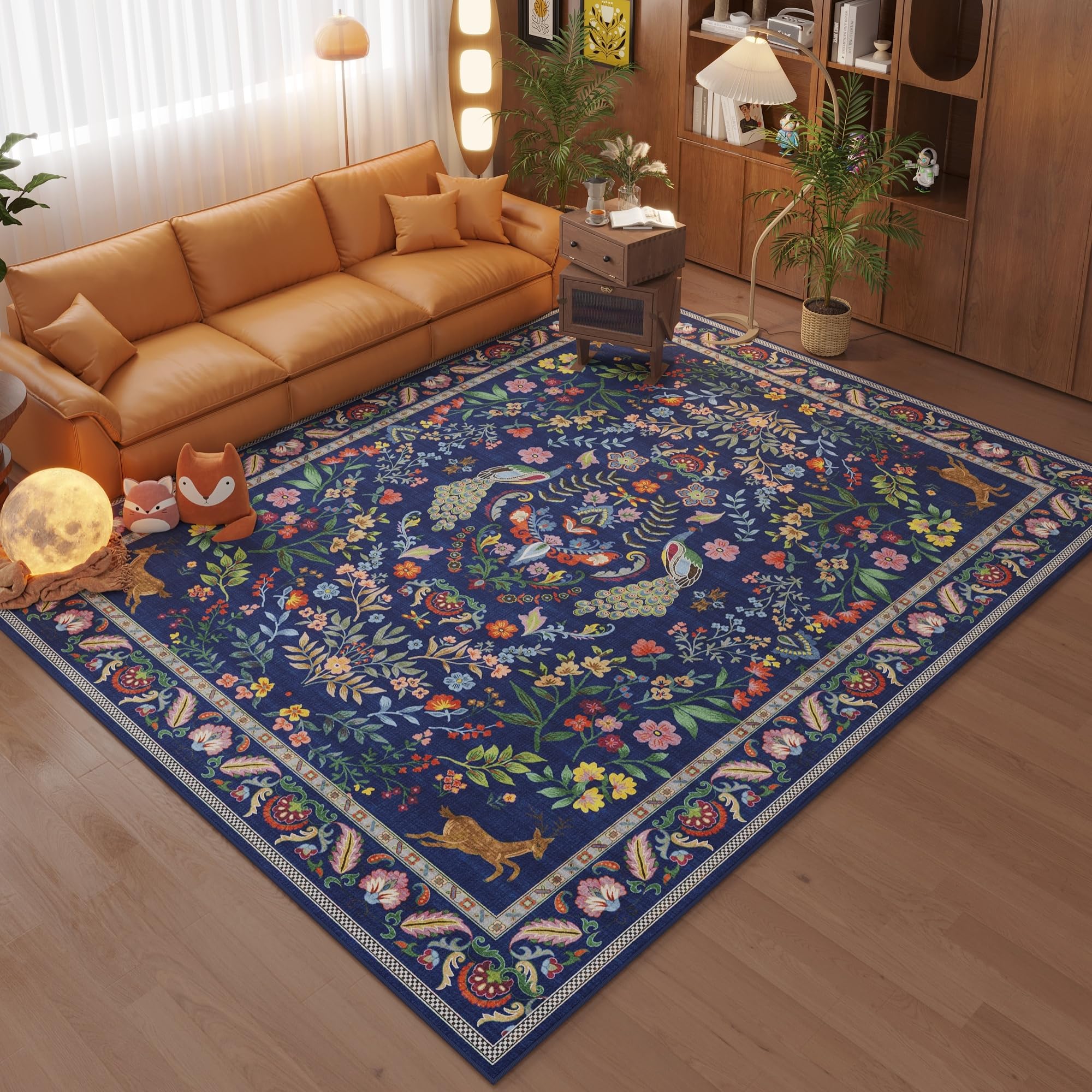 Rugcomf Living Room Rug 5x7 Rug Machine Washable Area Rug Floral Non-Slip Low Pile Large Rugs for Living Room, Bedroom, Farmhous