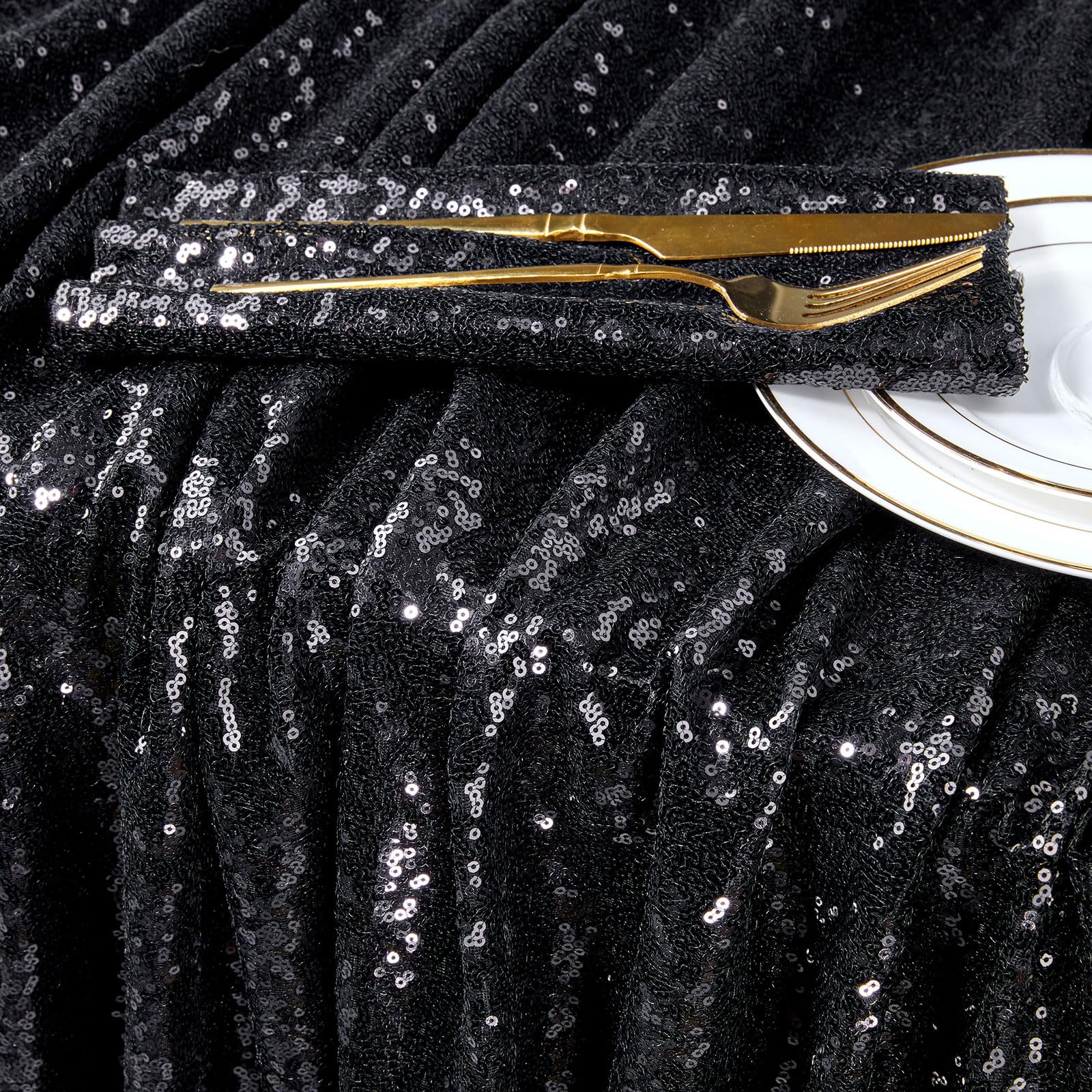 Queendream Tablecloth 90X156 Rectangle Sequin Tablecloth Black Wedding Table Linens Glitter Birthday Bridal Party Indoor Outdoor