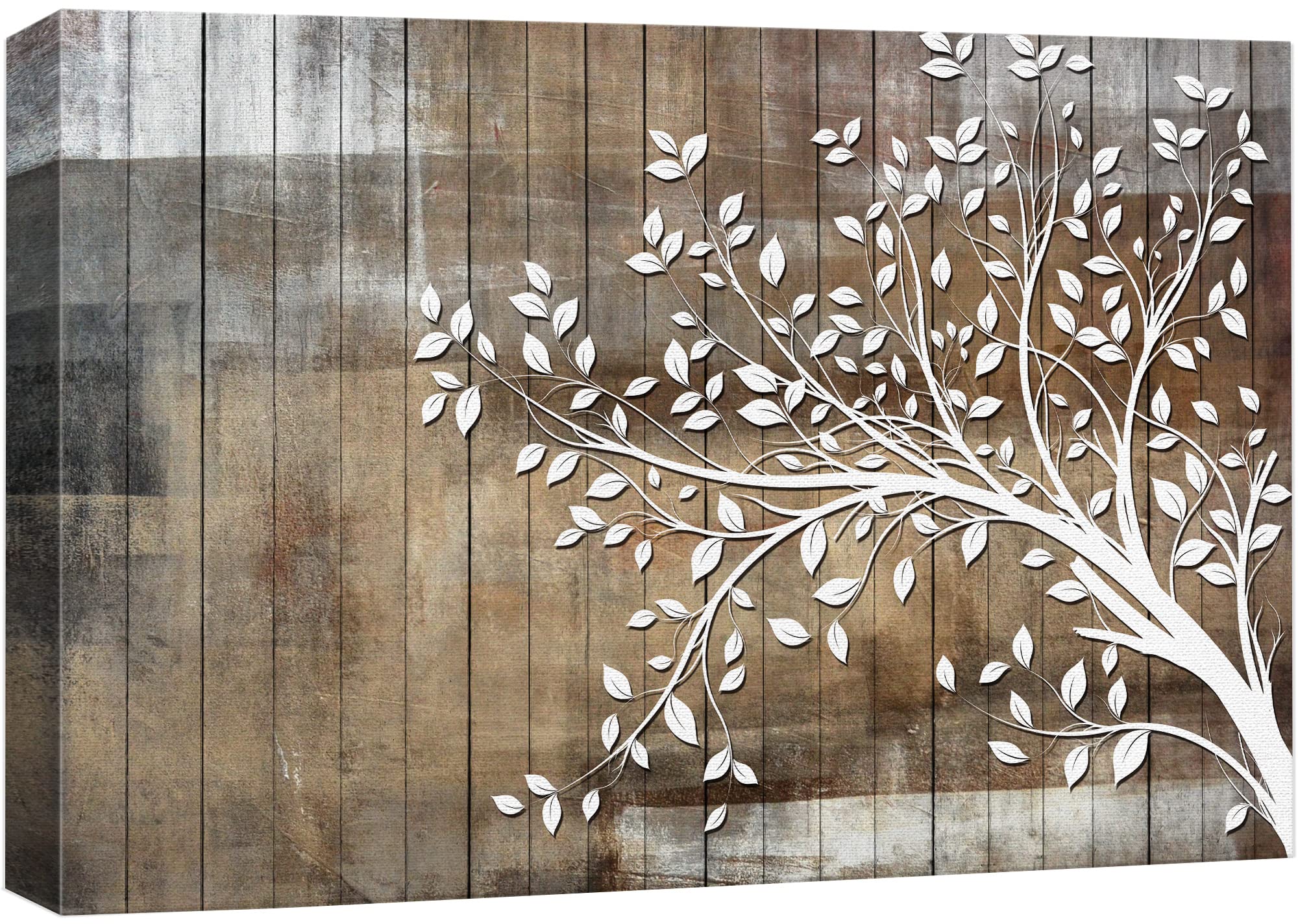 Wall26 Canvas Print Wall Art Black Tree Silhouette & Birds & Gray Grunge Background Nature Wilderness Illustrations Modern Art R