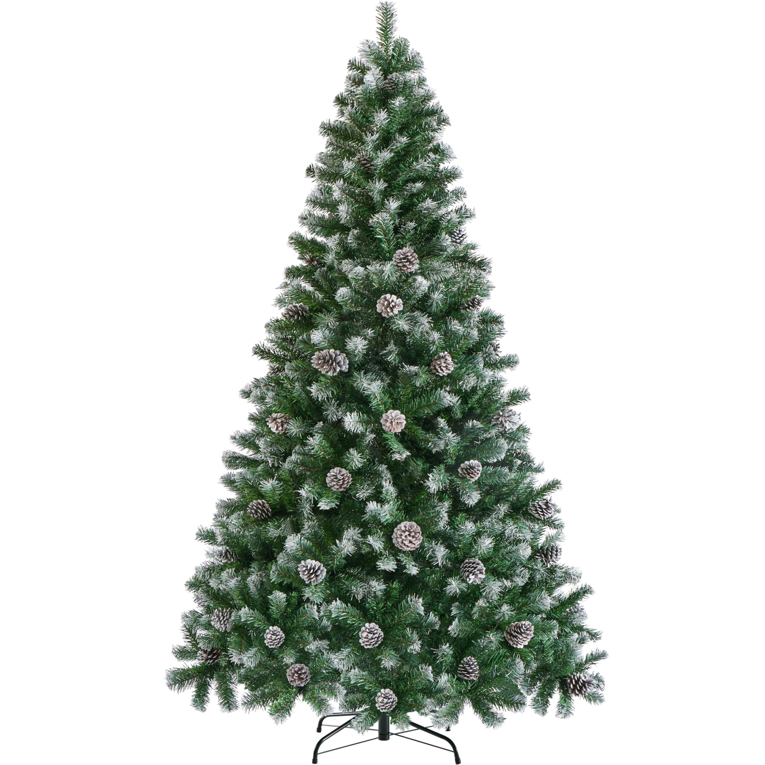 Yaheetech 6ft Artificial Christmas Tree, Snow Flocked Christmas Tree w/64 Pinecones, 920 Frosted Tips, Pre-Decorated Tree for Ho