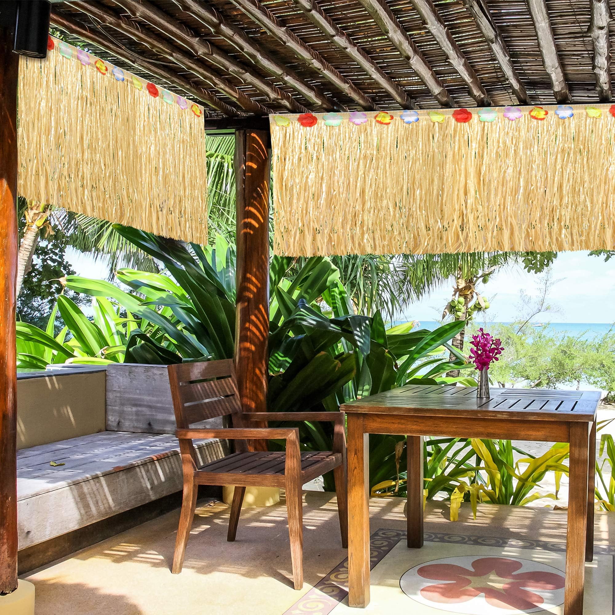 Fovths 8 Pack Luau Grass Table Skirt Natural 9 Feet x 29.5 Inch Hawaiian Table Skirt for Tropical Hawaiian Party Decorations Lua