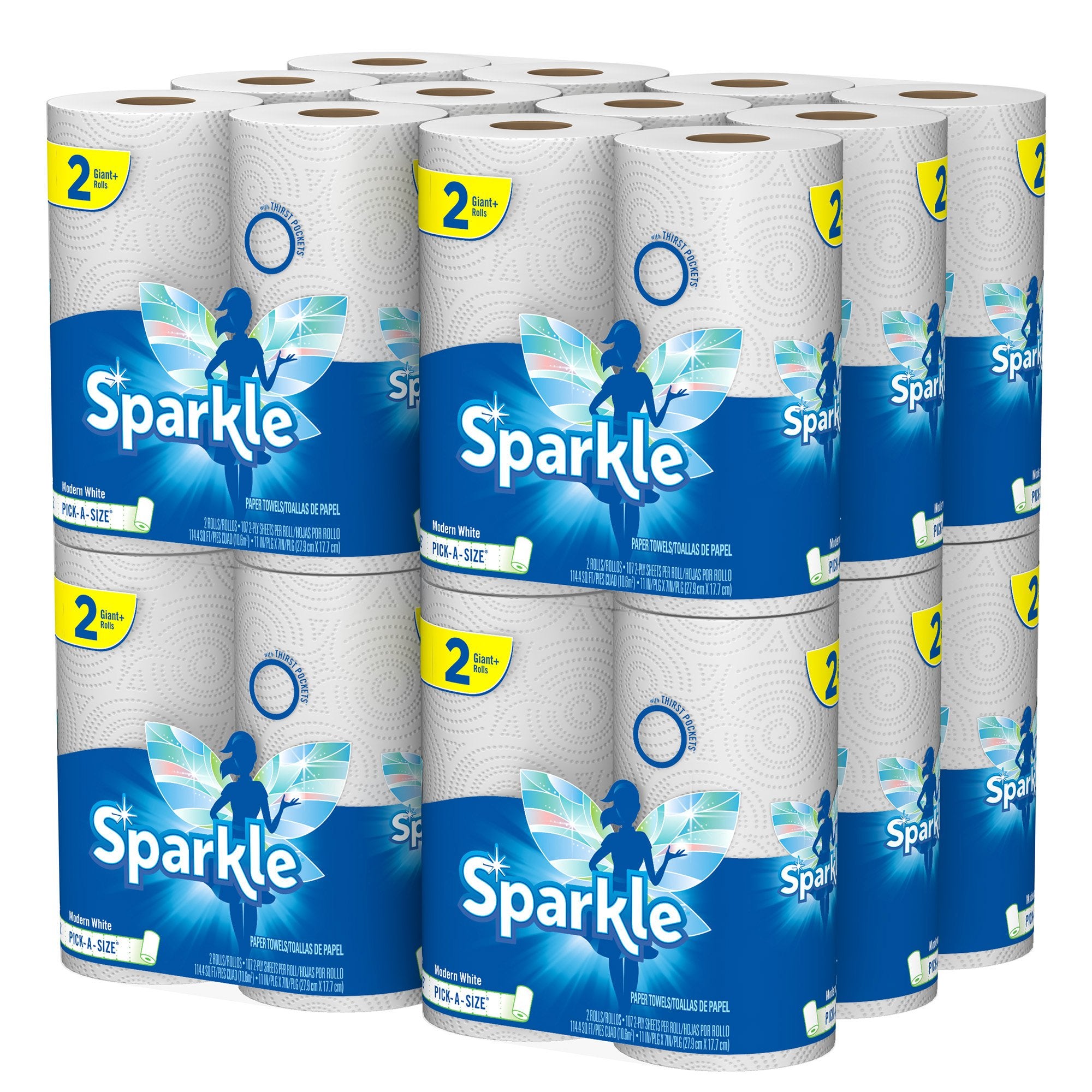 Sparkle Pick-A-Size Paper Towels, 2 Rolls = 4 Regular Rolls (Pack Of 24 Rolls), Everyday Value Paper Towel With Full And Half Sh