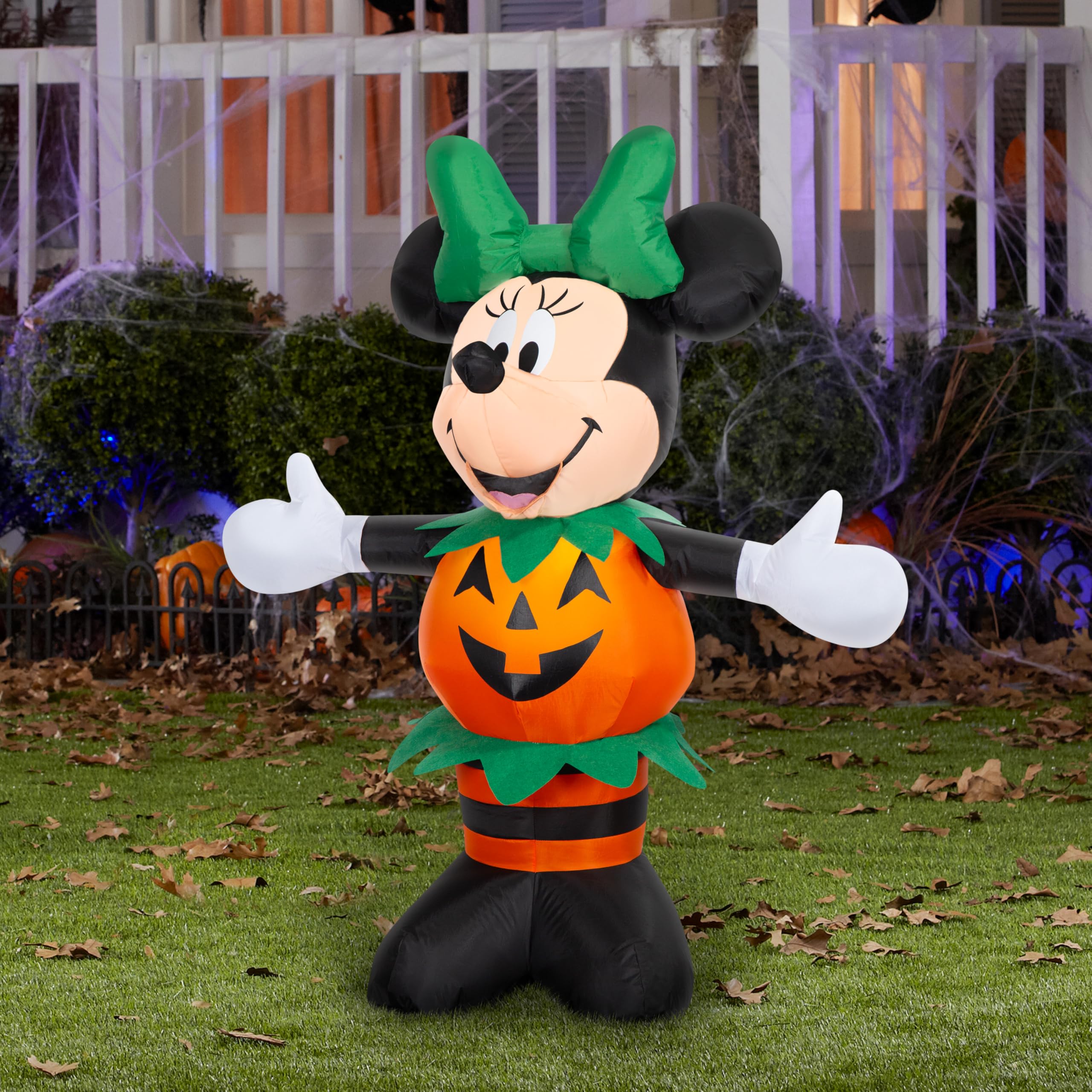 Gemmy Airblown Inflatable Minnie Dressed in Pumpkin Outfit Disney, 3.5 ft Tall, Multicolored