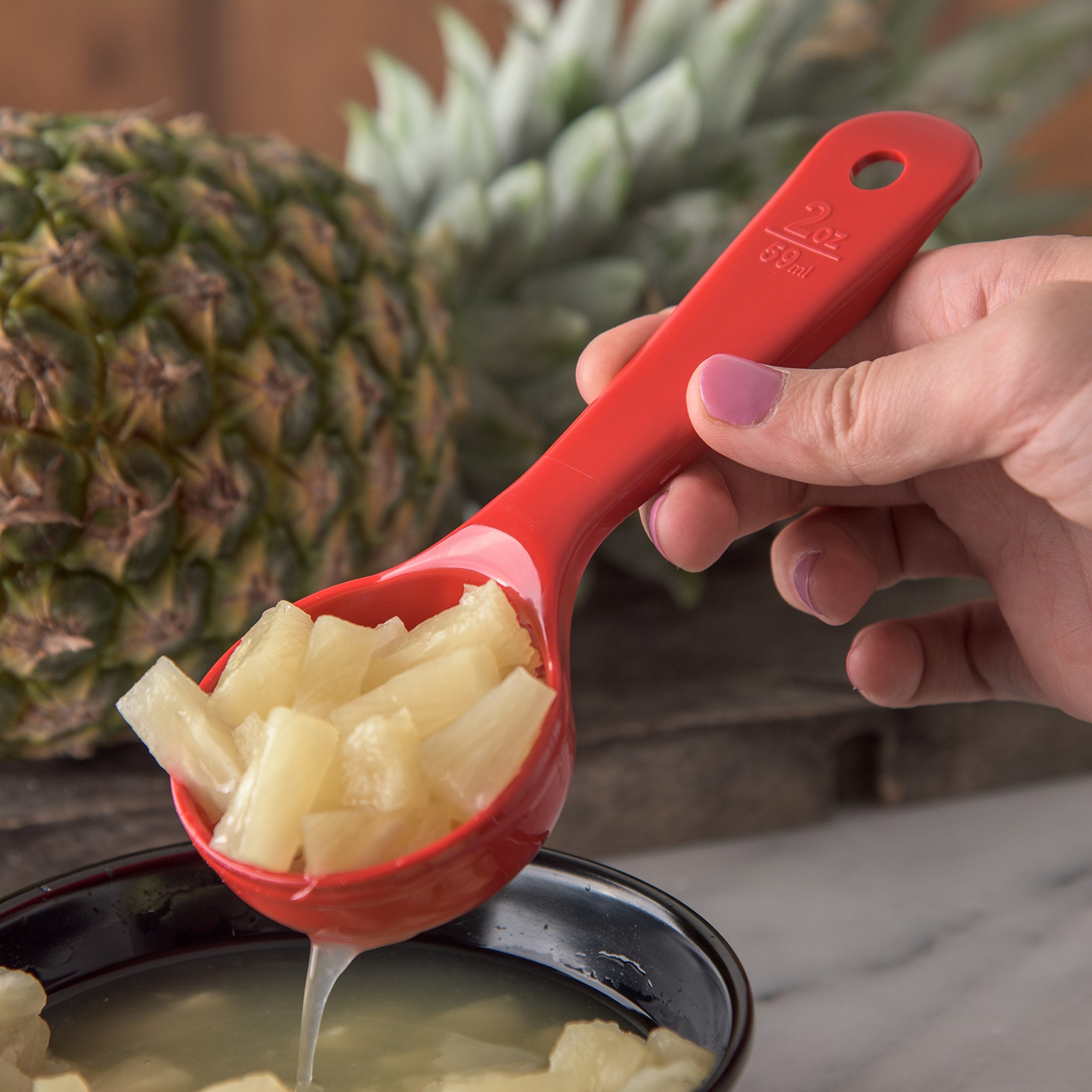 Cfs Measure Miser Perforated Measuring Spoon With Short Handle, 2 Ounce, Red (Pack Of 12)