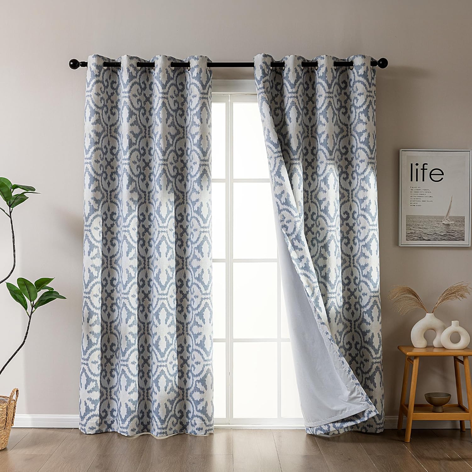 Jacquard Washble Thermal Blackout Curtains for Living Room & Bedroom