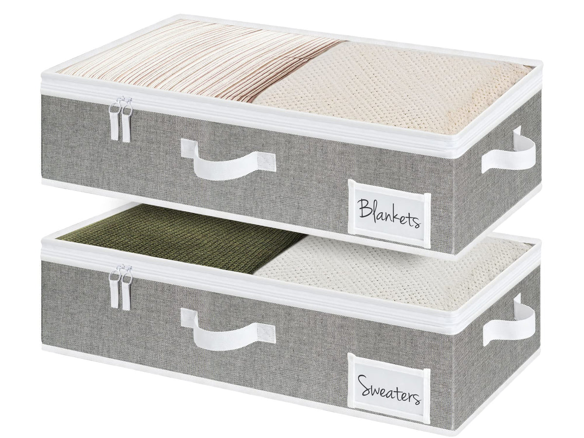 StorageWorks Underbed Storage Box With Zippers, Underbed Storage Clothes Organizer With Sturdy Structure, Gray, Medium, 2 pack