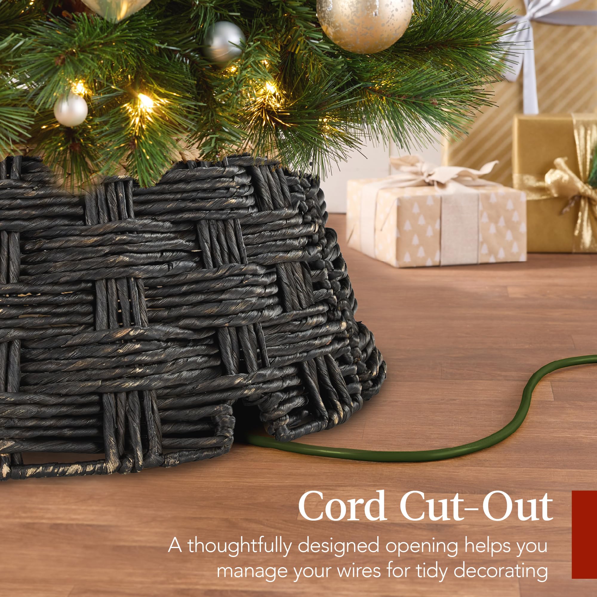 Best Choice Products 42in Christmas Tree Collar, Basket Woven Hyacinth 3-Piece Holiday Rattan Tree Skirt Accessory for Home w/Co