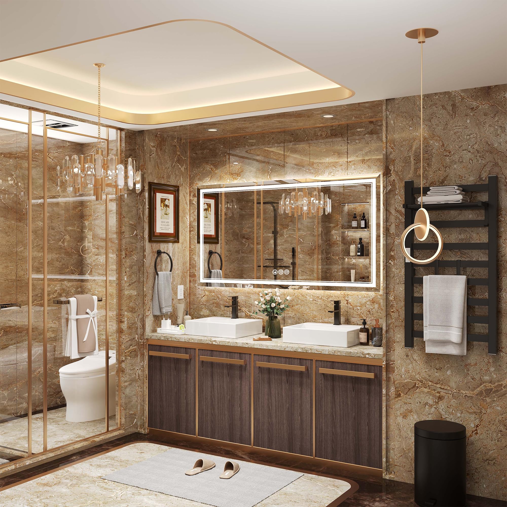 Ratsamee 55X30 Inch Led Mirror For Bathroom With Front Light And Backlit, Dimmable Anti Fog Wall Bathroom Mirror With Led Lights