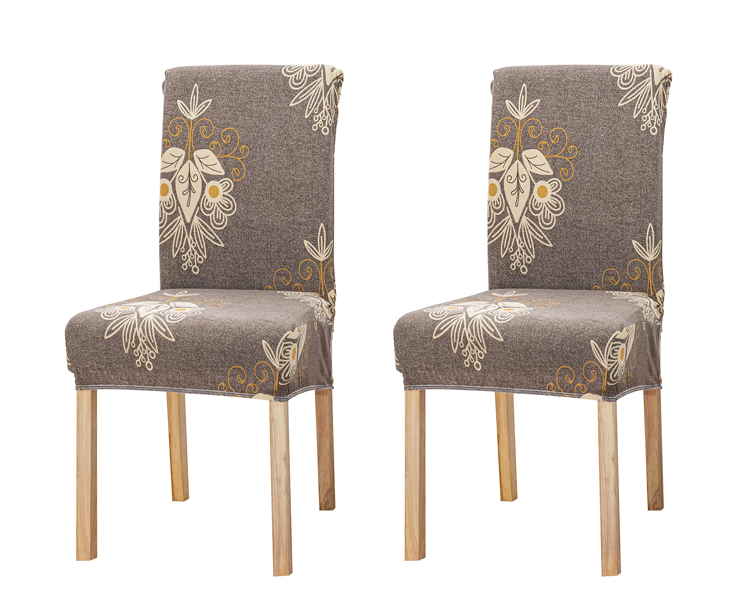 House Of Quirk Elastic Chair Cover Stretch Removable Washable Short Dining Chair Cover Protector Seat Slipcover (Pack 2, Beige B
