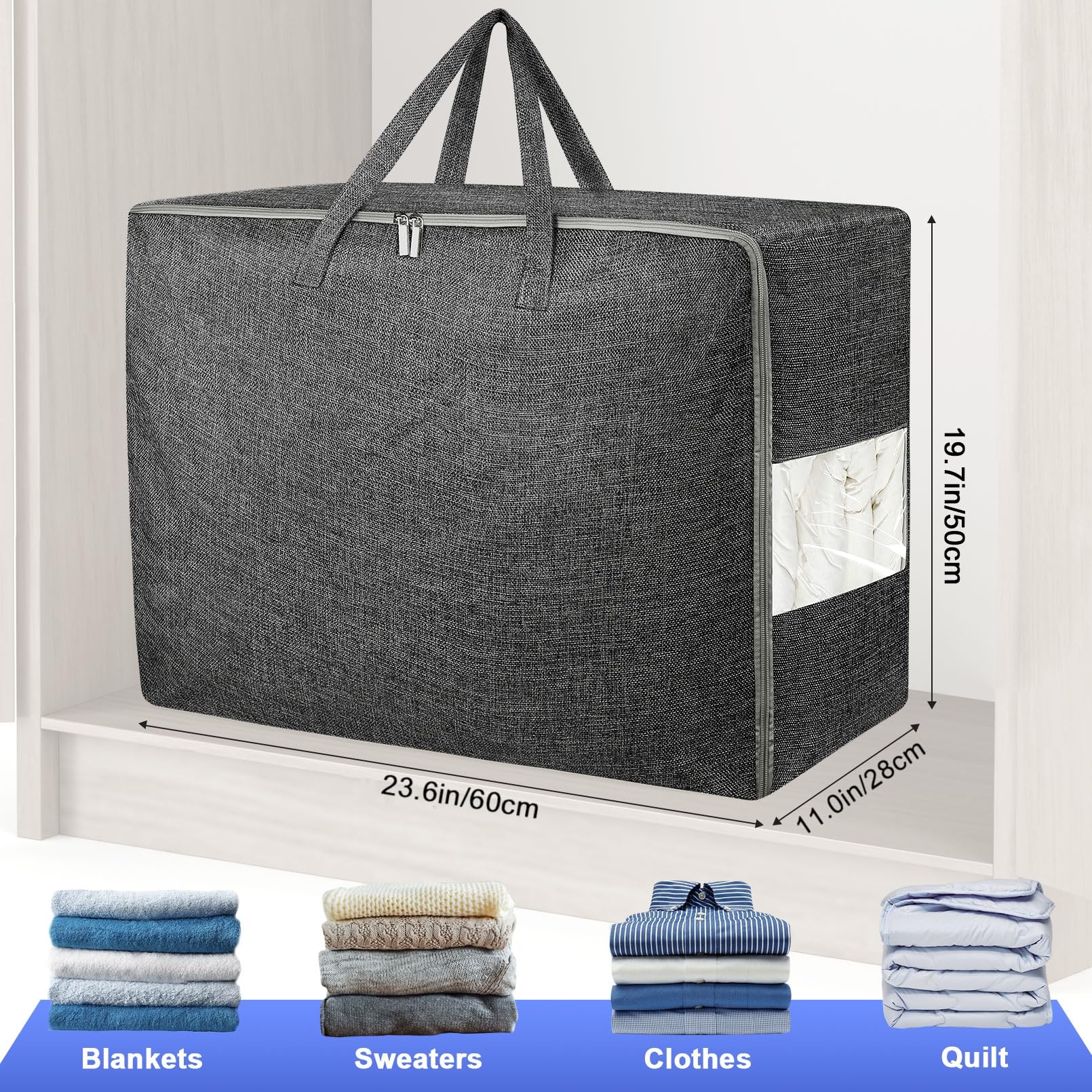 84L Extra Large Storage Bags, Folding Moving Comforter Blanket Storage Bags Closet Organizers and Storage Containers with Strong