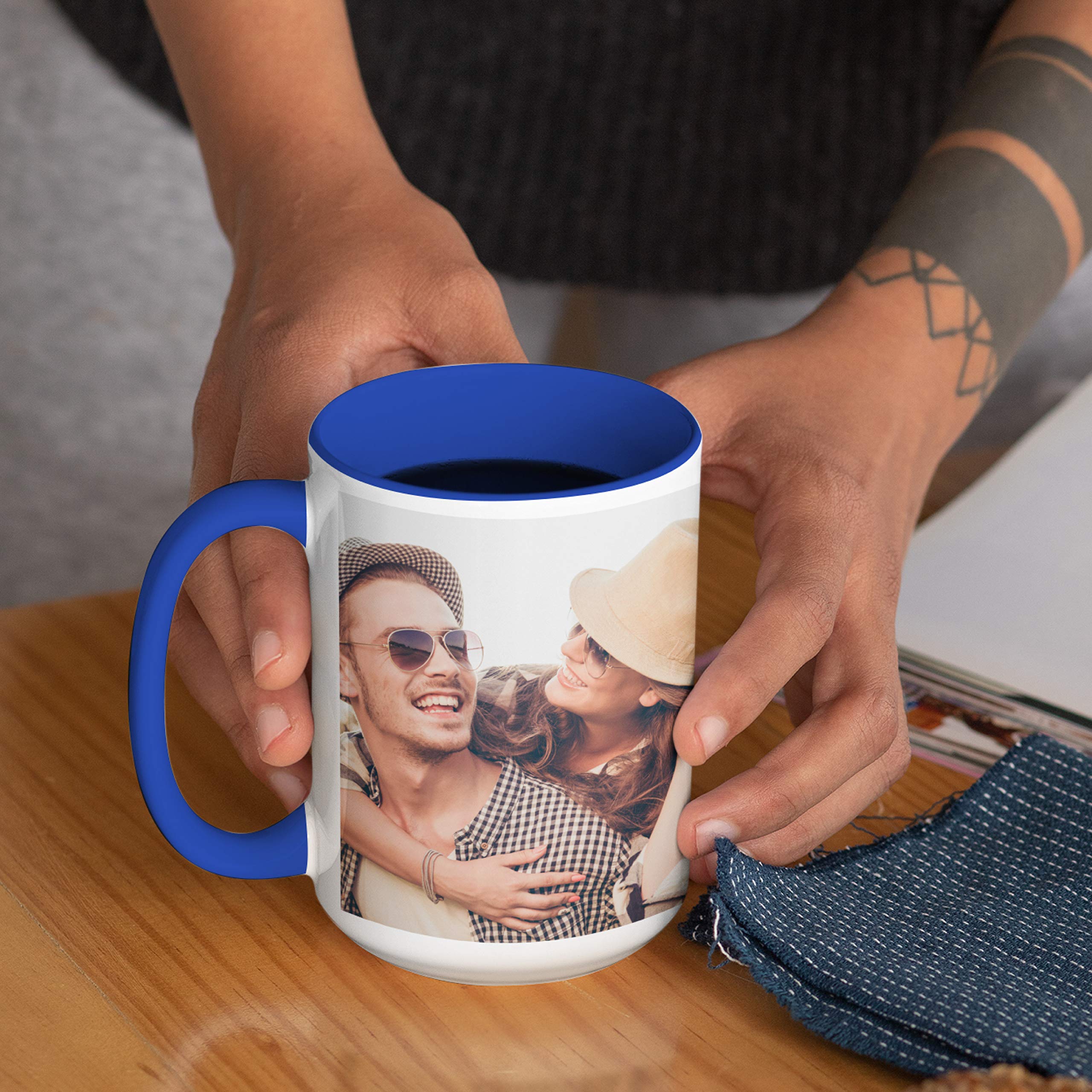 Custom Photo Coffee Mug, Sky Blue, 11 Oz Or 15 Oz Personalized Mug With Picture, Text - Photo Gifts, Custom Mug, Taza Personaliz
